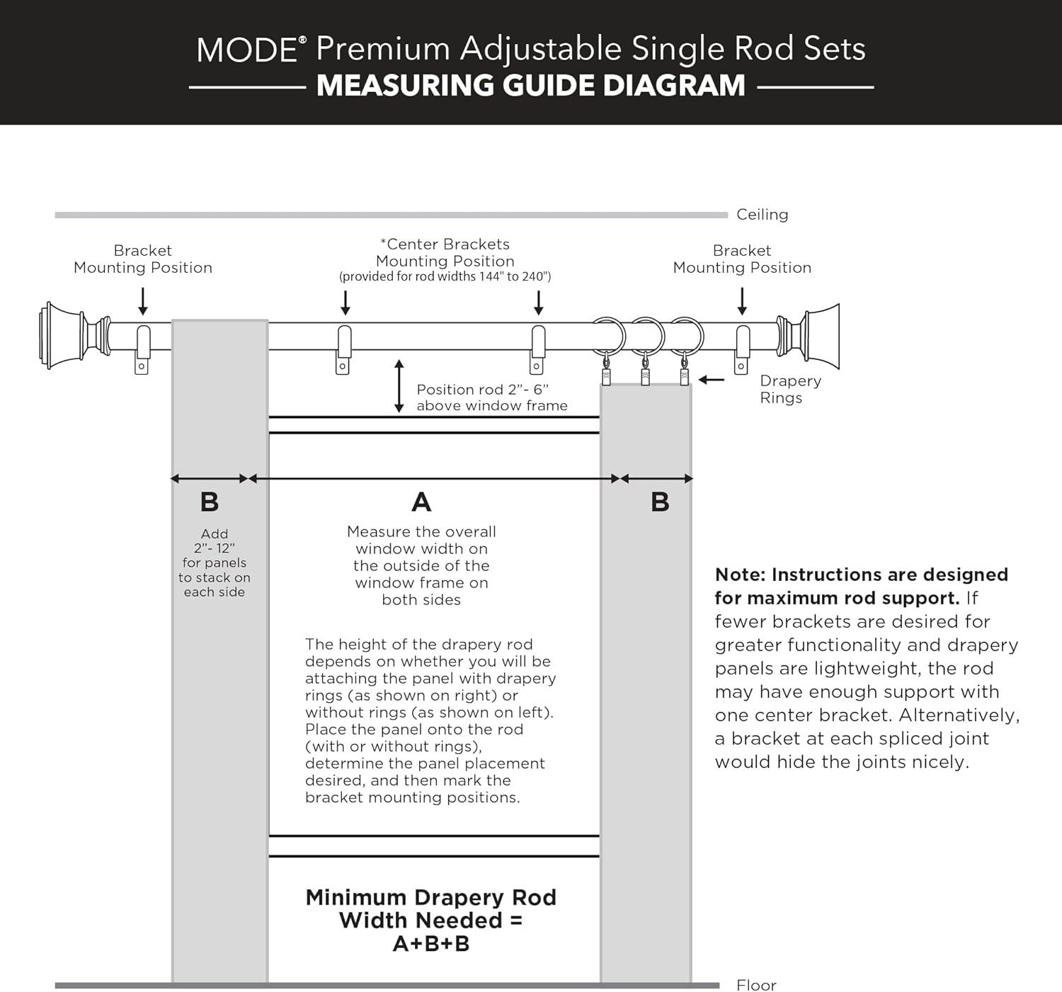 Mode Premium Collection 1 1/8 in Diameter Curtain Rod Set with Brilliant Doorknob Finials and Steel Wall Mounted Adjustable Rod