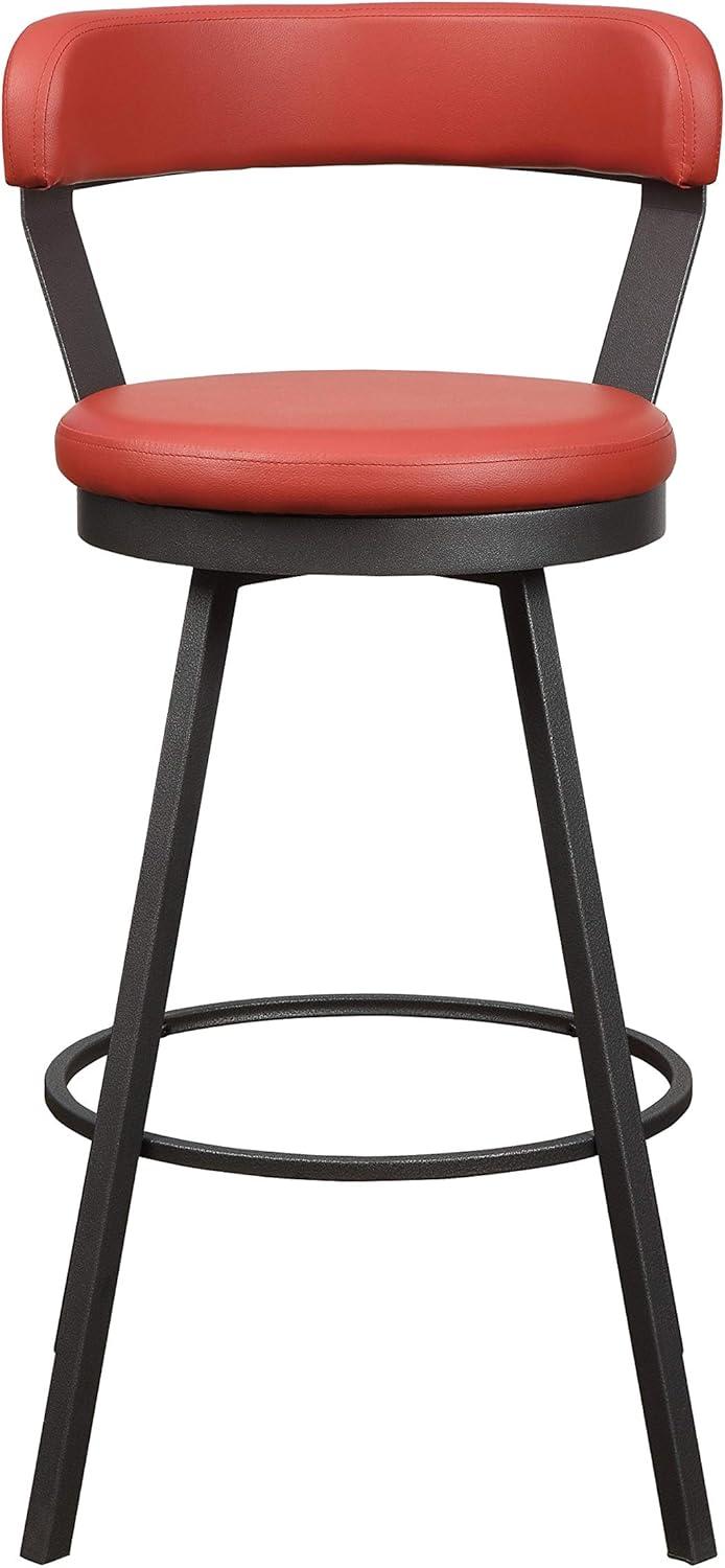 Swivel Bar Stools Set of 2, Leather Upholstered Bar Height Chairs with Metal Base, 360-degree Swivel Side Chairs for Dining Room Kitchen Pub, Red