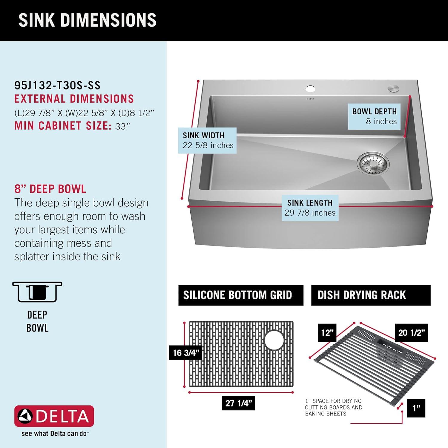 Lenta Retrofit Farmhouse Apron Front 16 Gauge Stainless Steel Single Bowl Kitchen Sink for Top Mount Installation