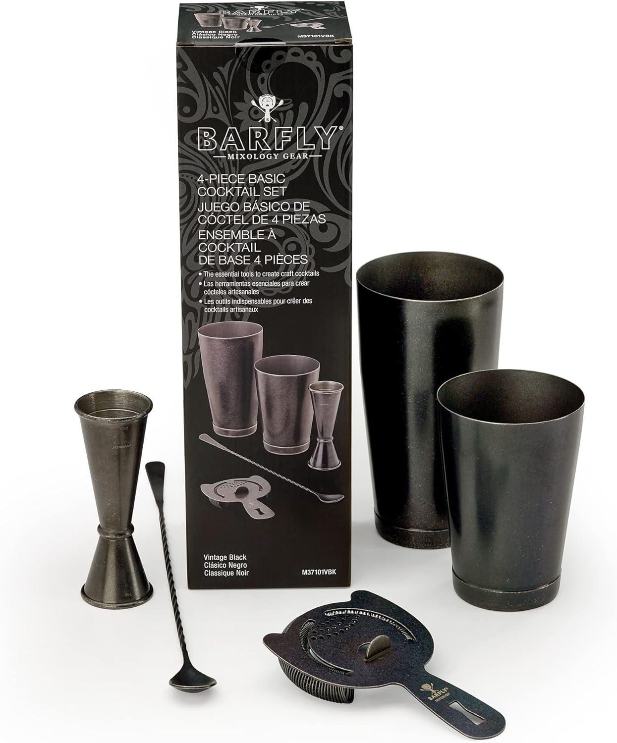 Vintage Black 5-Piece Cocktail Shaker Set with Jigger and Strainer