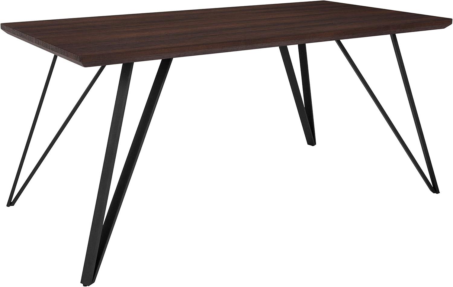 Modern Distressed Dark Ash Wood Dining Table with Triangular Legs