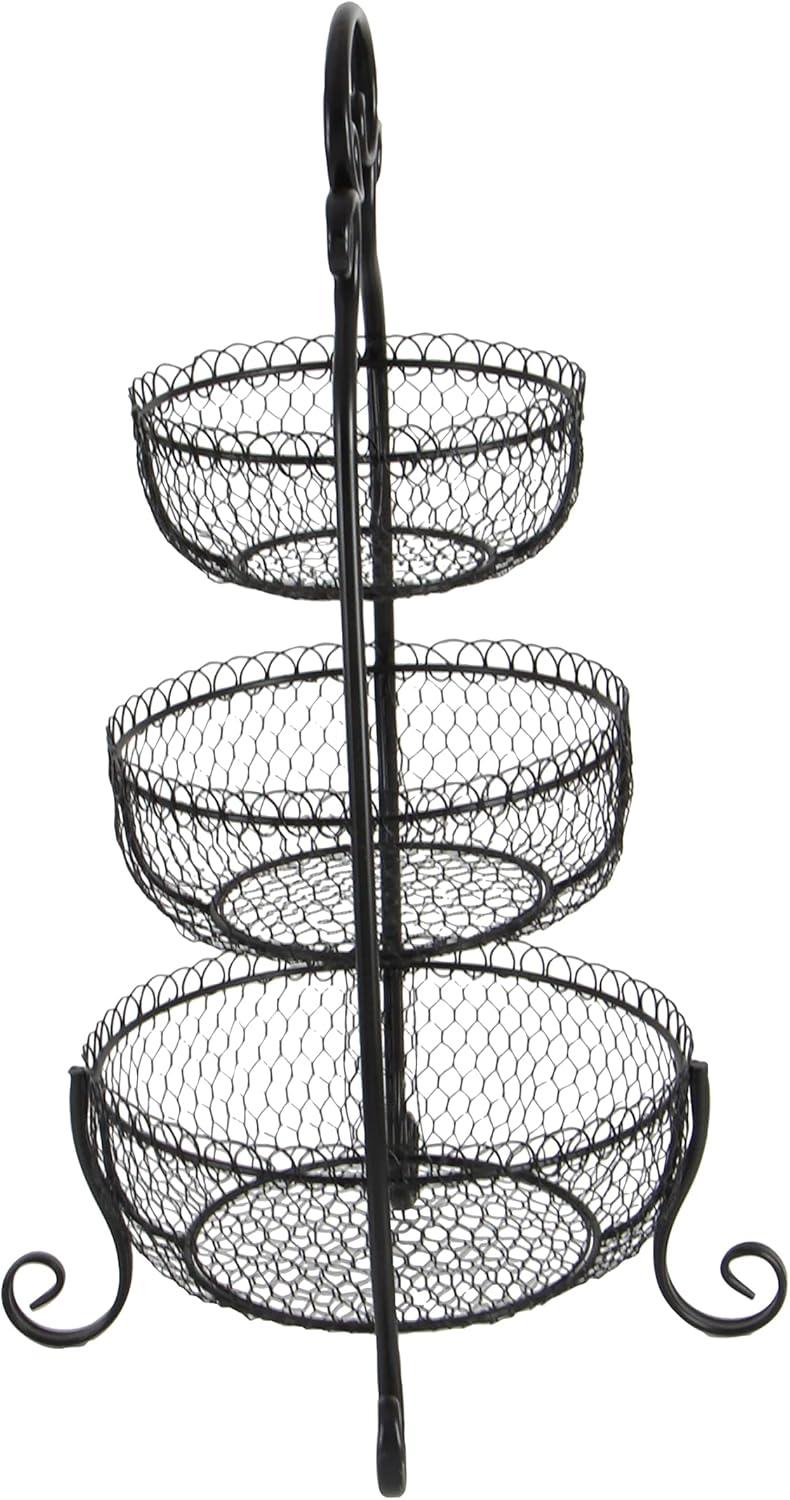 Black Matte Metal 3-Tier Round Rack