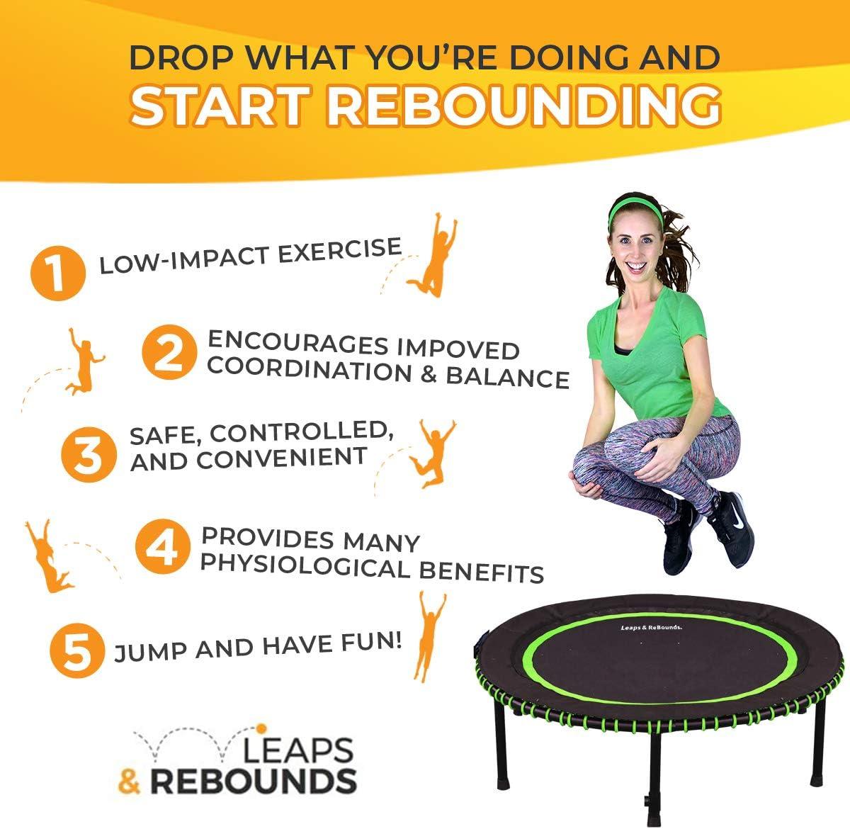 LEAPS & REBOUNDS Round Mini Fitness Trampoline & Rebounder Indoor Home Gym Exercise Equipment Low Impact Workout for Adults