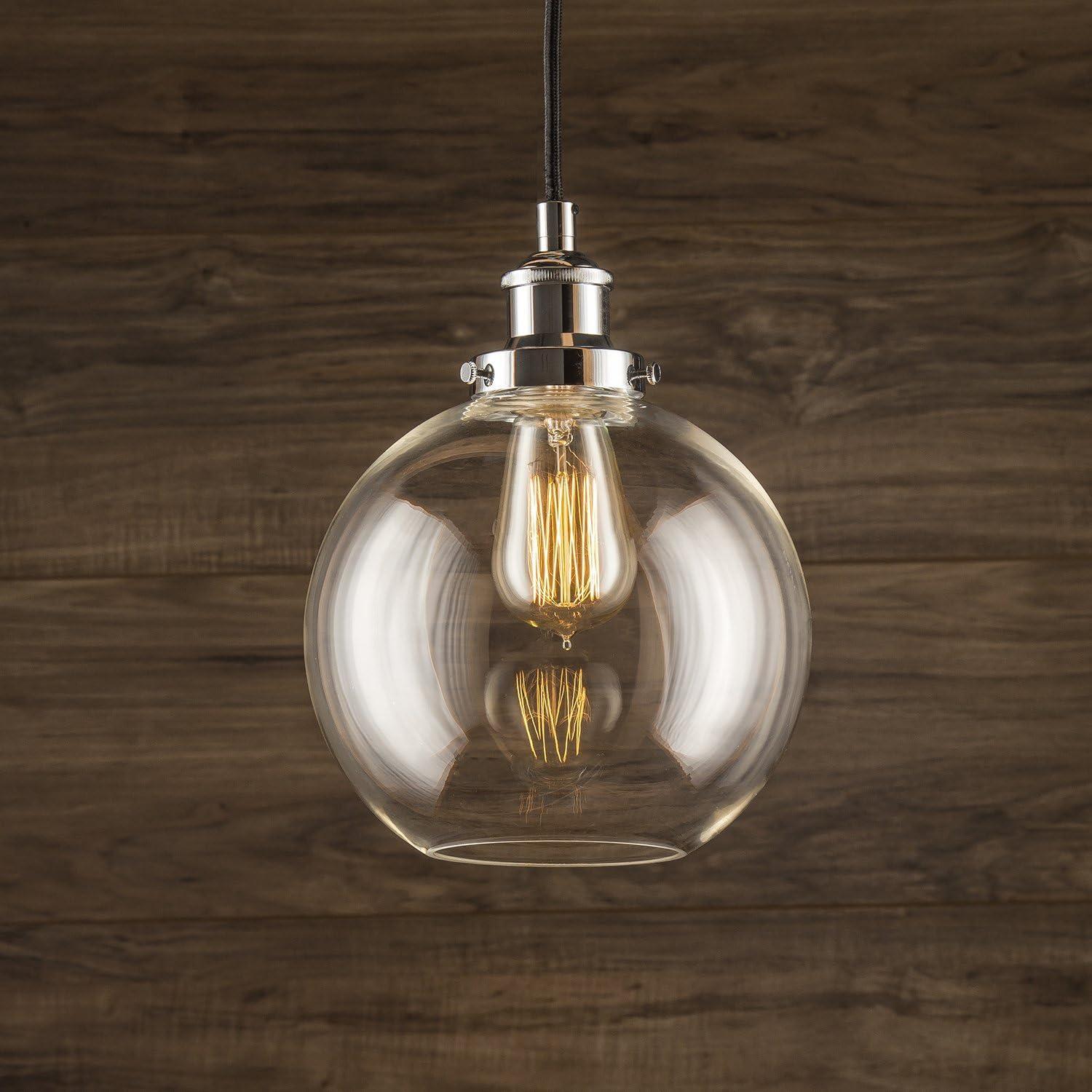 Large Chrome Glass Globe Pendant Light with LED Bulb
