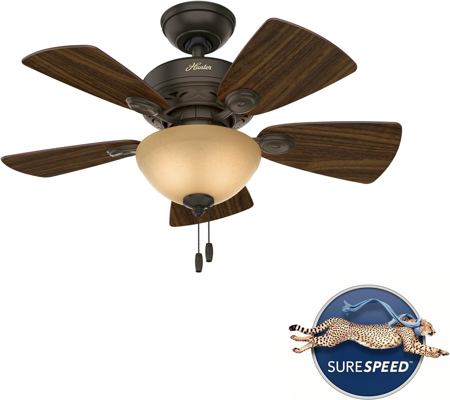 WhisperWind 34" New Bronze Ceiling Fan with Walnut Blades and LED Lights