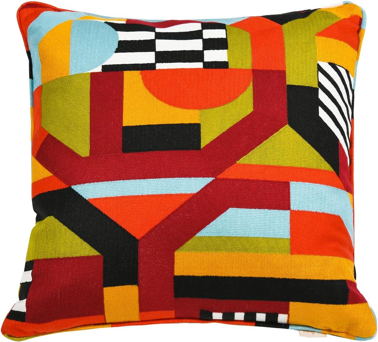 Colorful Geometric Embroidered 20" Square Throw Pillow with Feather Insert