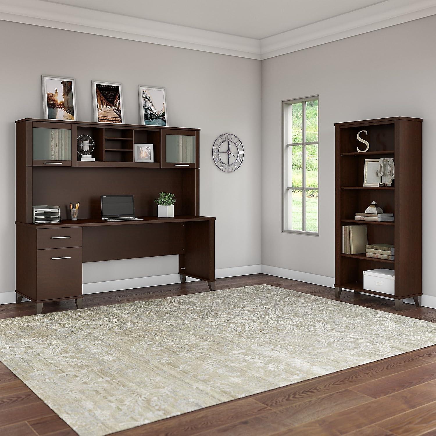 UrbanPro Transitional 72W Office Desk with Drawers in Mocha Cherry
