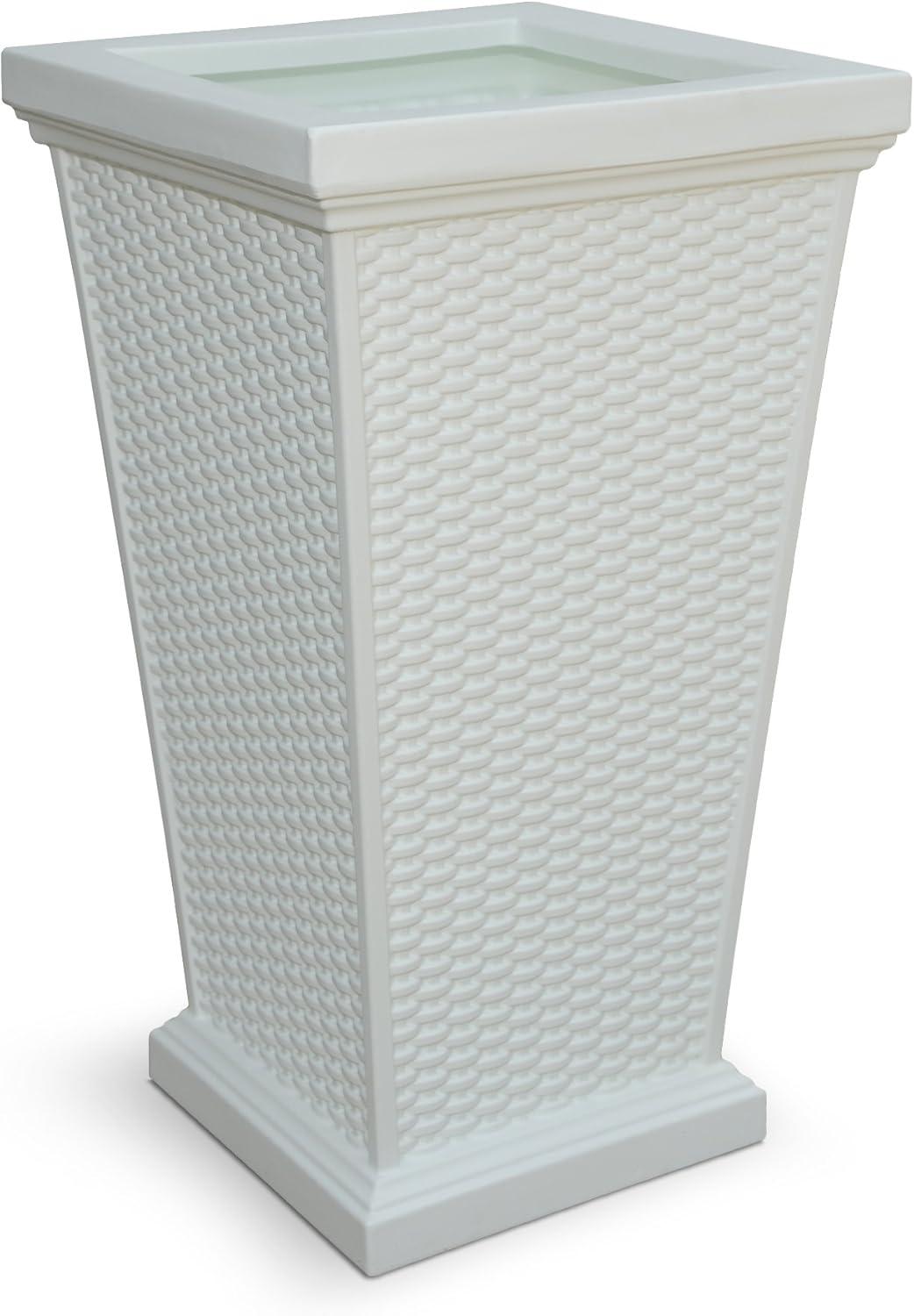 Wellington White Tall Polyethylene Wicker Planter