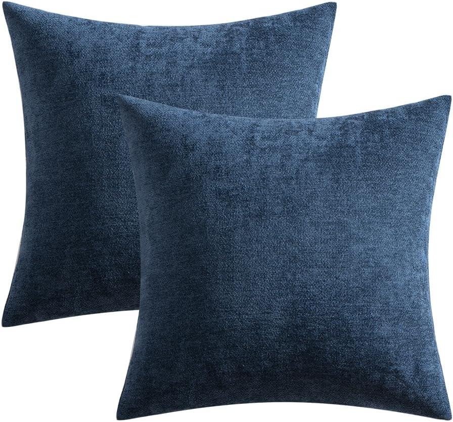 Navy Blue 18"x18" Textured Polyester Euro Throw Pillow Covers