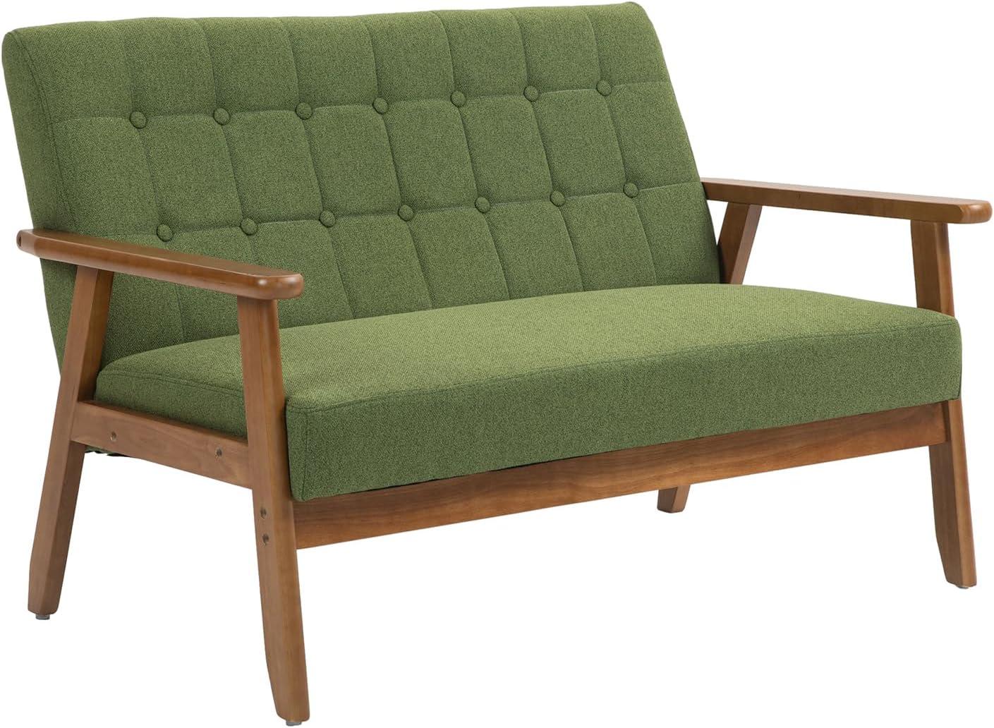 Small Modern Loveseat Sofa, Mid Century Upholstered Linen 2-Seat Couch, Love Seat for Living Room, Bedroom and Small Space (Green)