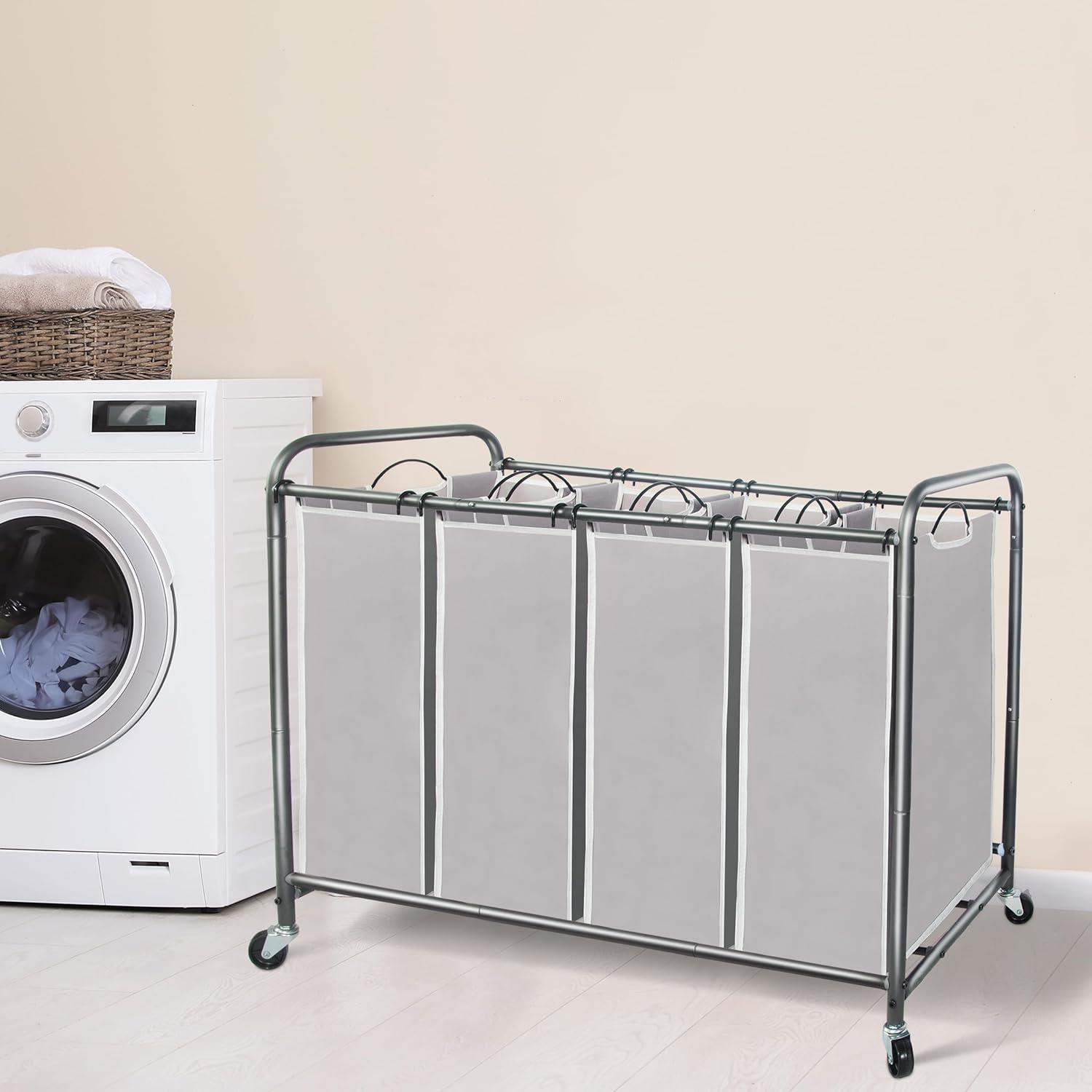 Gray 4-Bag Laundry Sorter with Wheels and Metal Frame