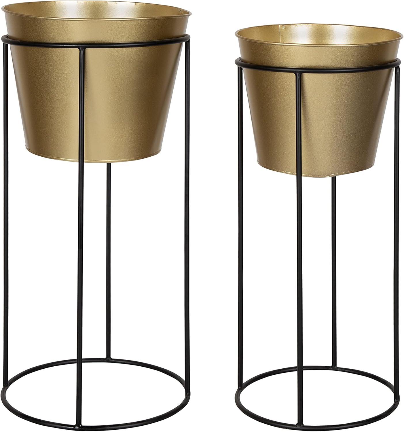 Kate and Laurel Sheely Metal Planter Stands with Pots