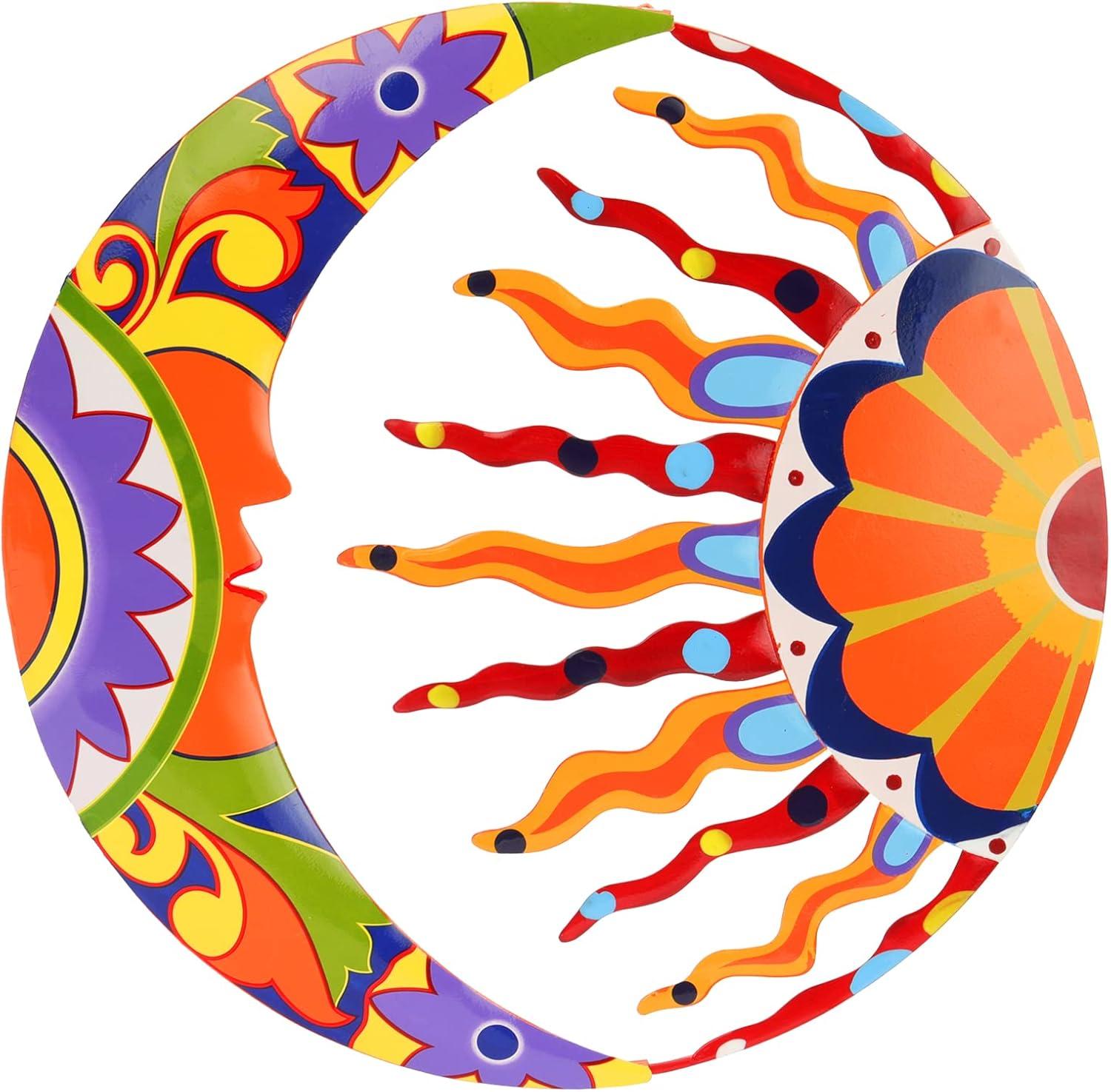 SUNNYPARK Metal Sun and Moon Wall Art Decor, 16" Colorful Handcrafted Mexican Talavera celestial Wall Sculptures Hanging for Indoor Outdoor Living Room, Garden, Patio C40