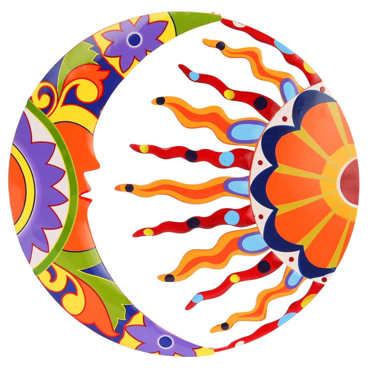 SUNNYPARK Metal Sun and Moon Wall Art Decor, 16" Colorful Handcrafted Mexican Talavera celestial Wall Sculptures Hanging for Indoor Outdoor Living Room, Garden, Patio C40