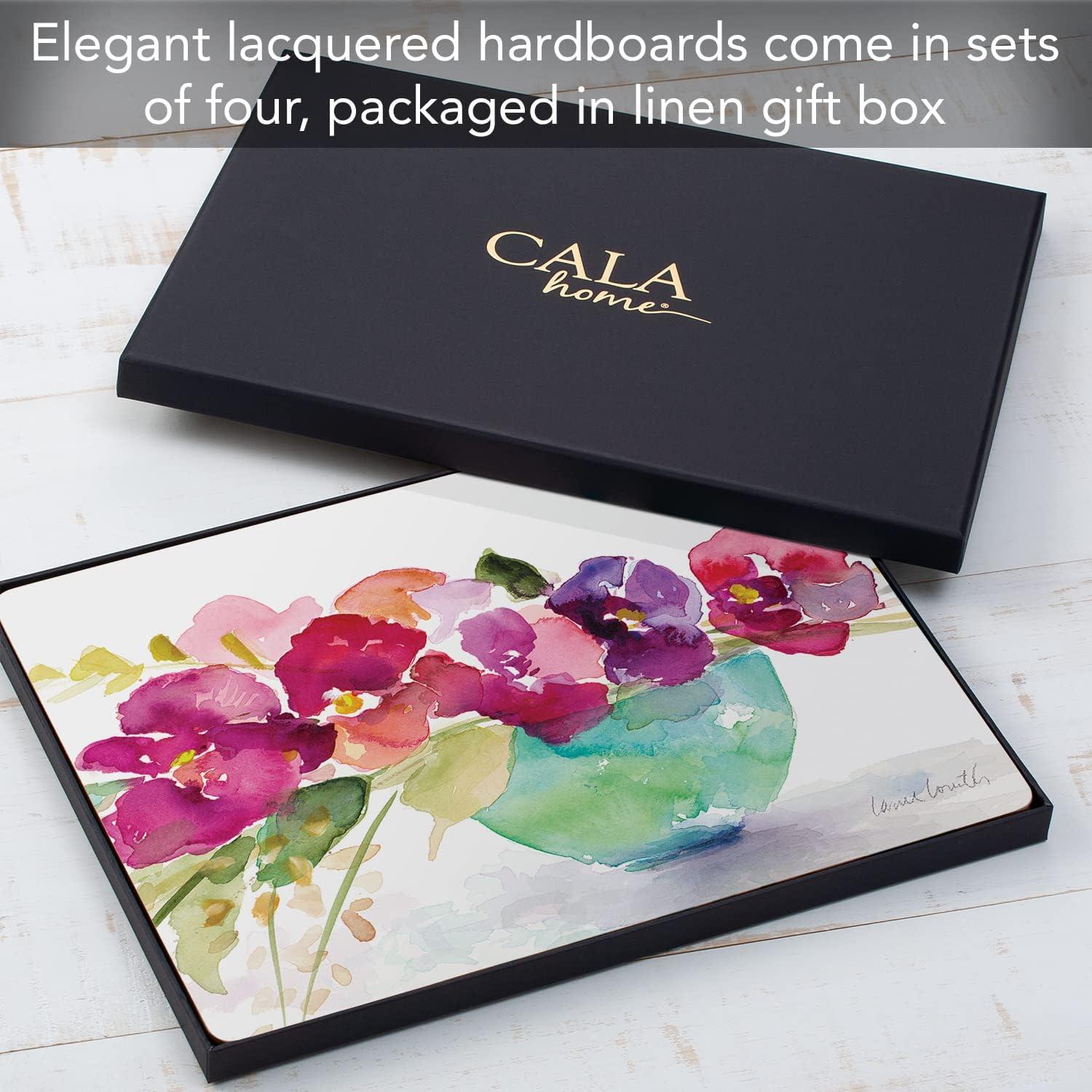 Cala Home "Bowl Of Blooms" Premium Decorative Hardboard Cork Back Tabletop Placemats 4 Pack