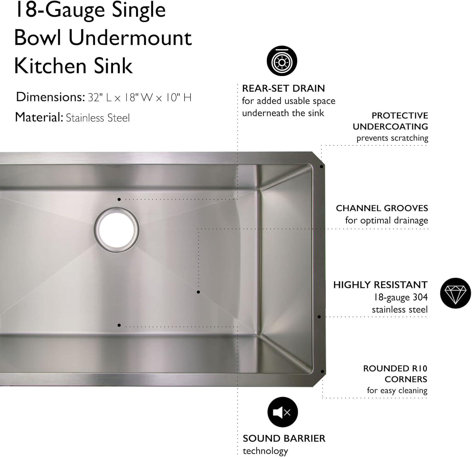 32" L x 18" W Undermount Kitchen Sink