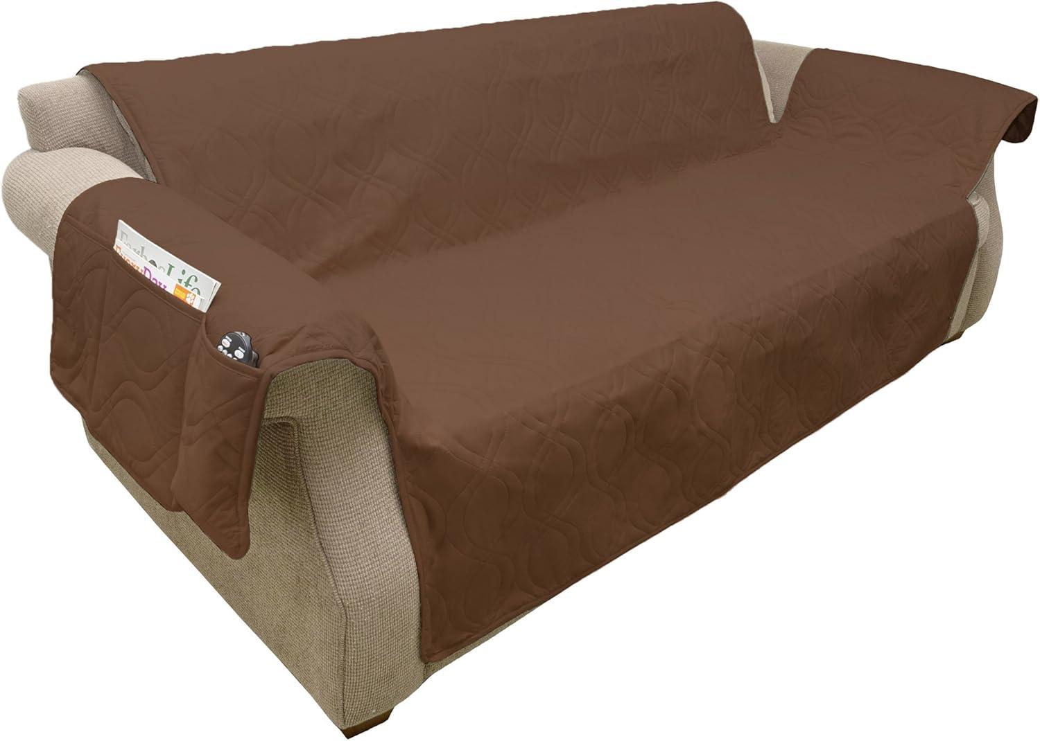 Brown Waterproof Quilted Pet Sofa Slipcover with Pockets