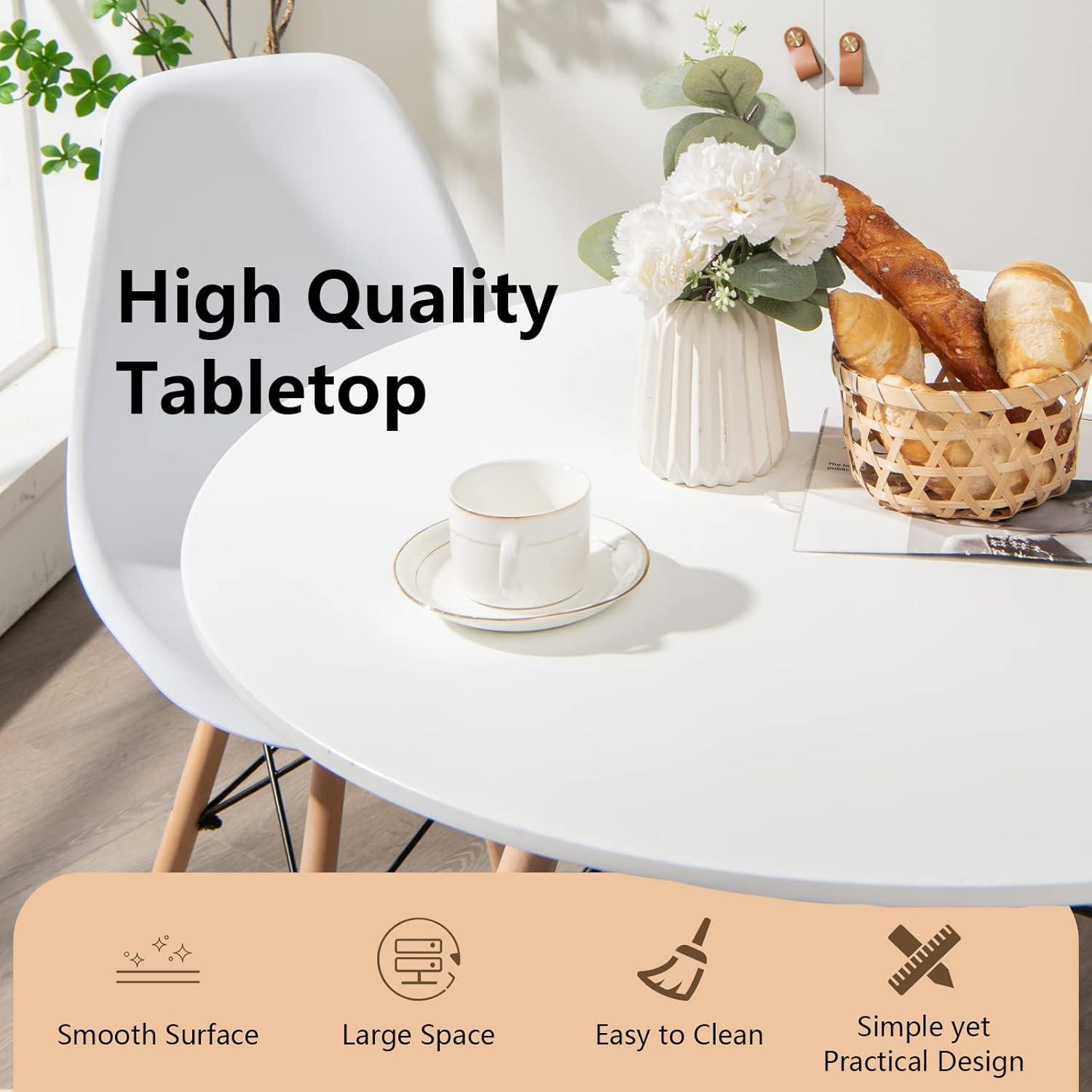 Costway Dining Table Round White Modern Dining Table 31.5'' W/Solid Wooden Leg For Kitchen