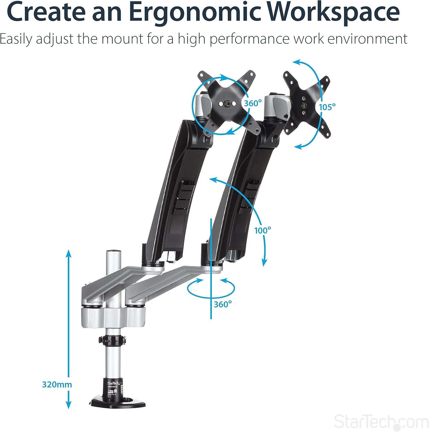 StarTech Dual Monitor Mount with Full-Motion Arms - Stackable