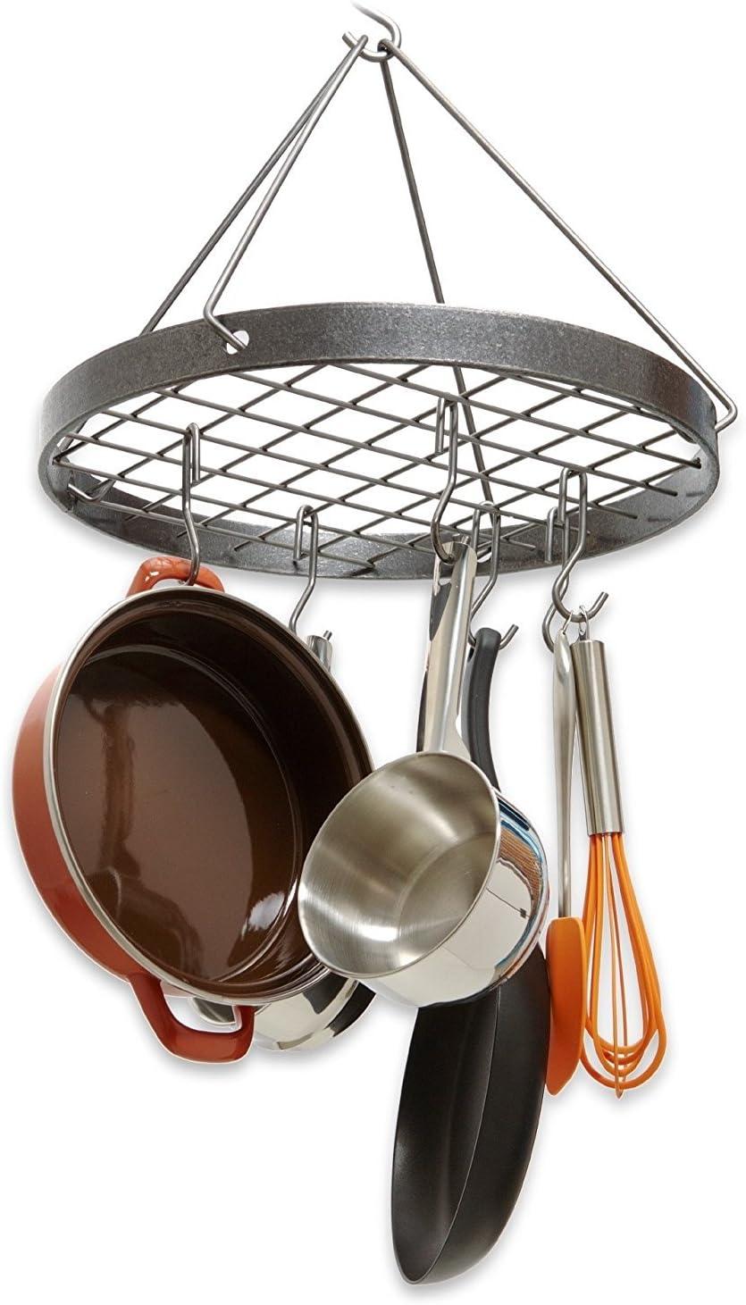 Hammered Steel Round Hanging Pot Rack with Hooks