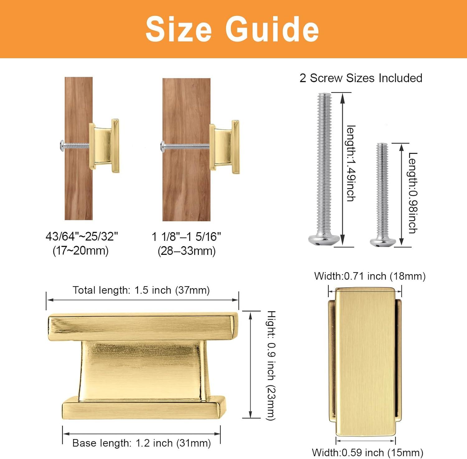 20 Pack Square Brushed Brass Gold Cabinet Knobs,Single Hole Cabinet Handles Gold Knobs for Cabinets and Drawers Cupboard Closet Bathroom Dresser Hardware,Solid Zinc Alloy