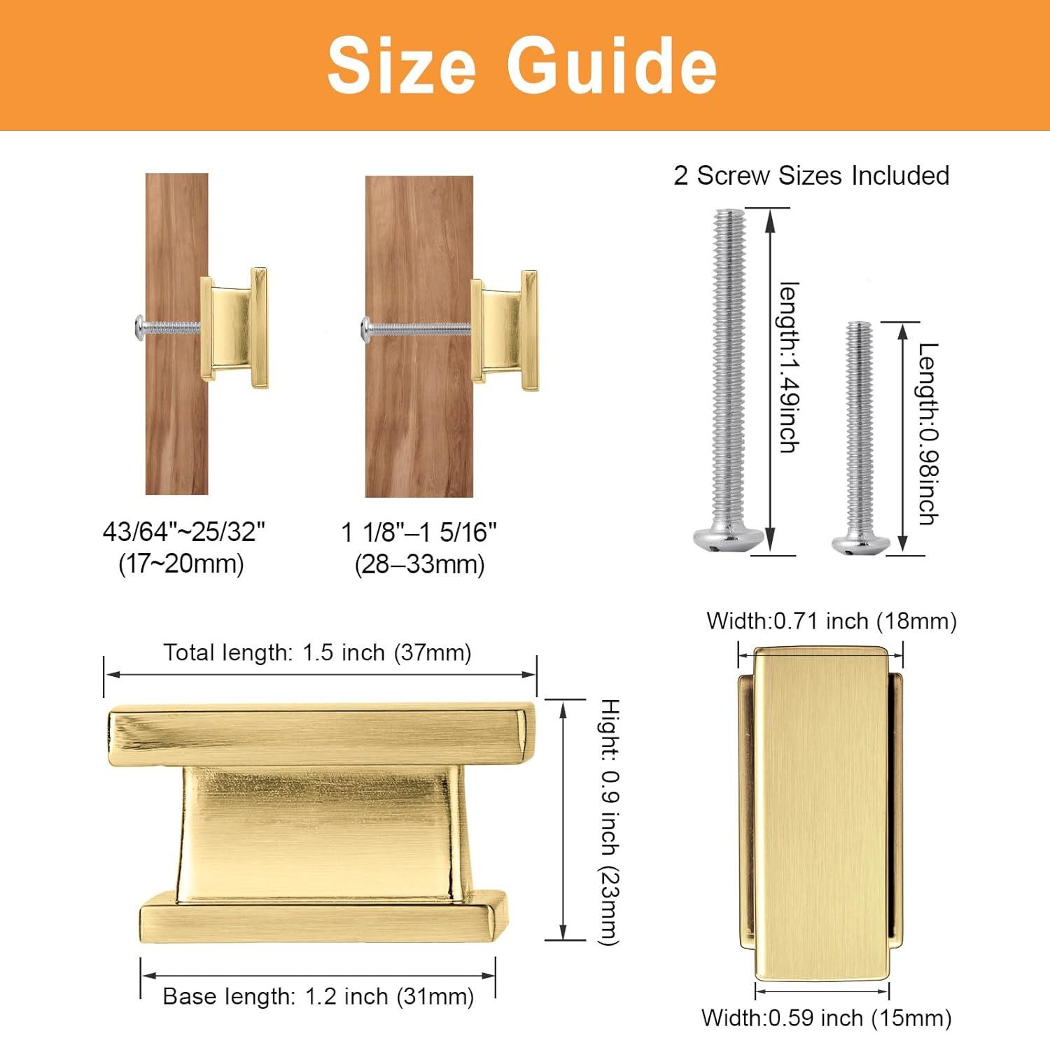 20 Pack Square Brushed Brass Gold Cabinet Knobs,Single Hole Cabinet Handles Gold Knobs for Cabinets and Drawers Cupboard Closet Bathroom Dresser Hardware,Solid Zinc Alloy