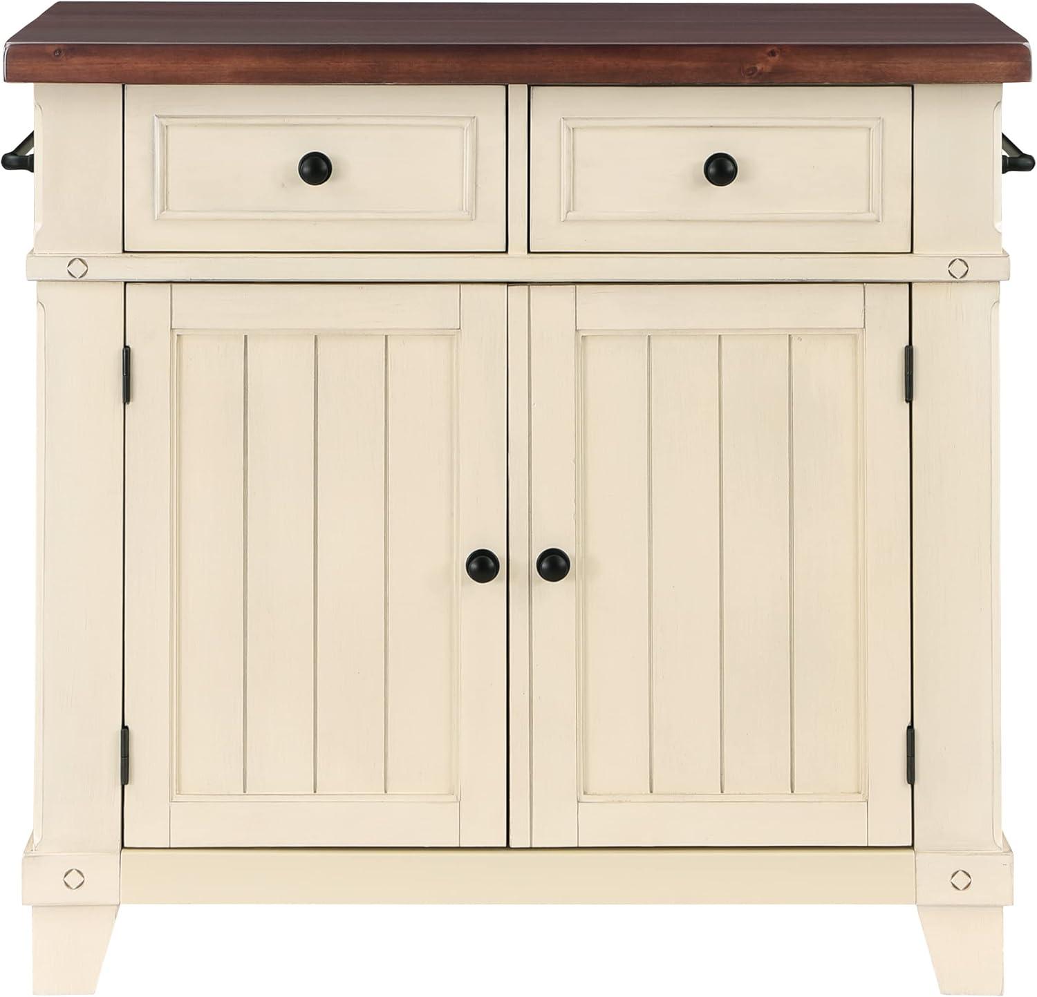 Madison Antique White Farmhouse Kitchen Island with Spice Rack