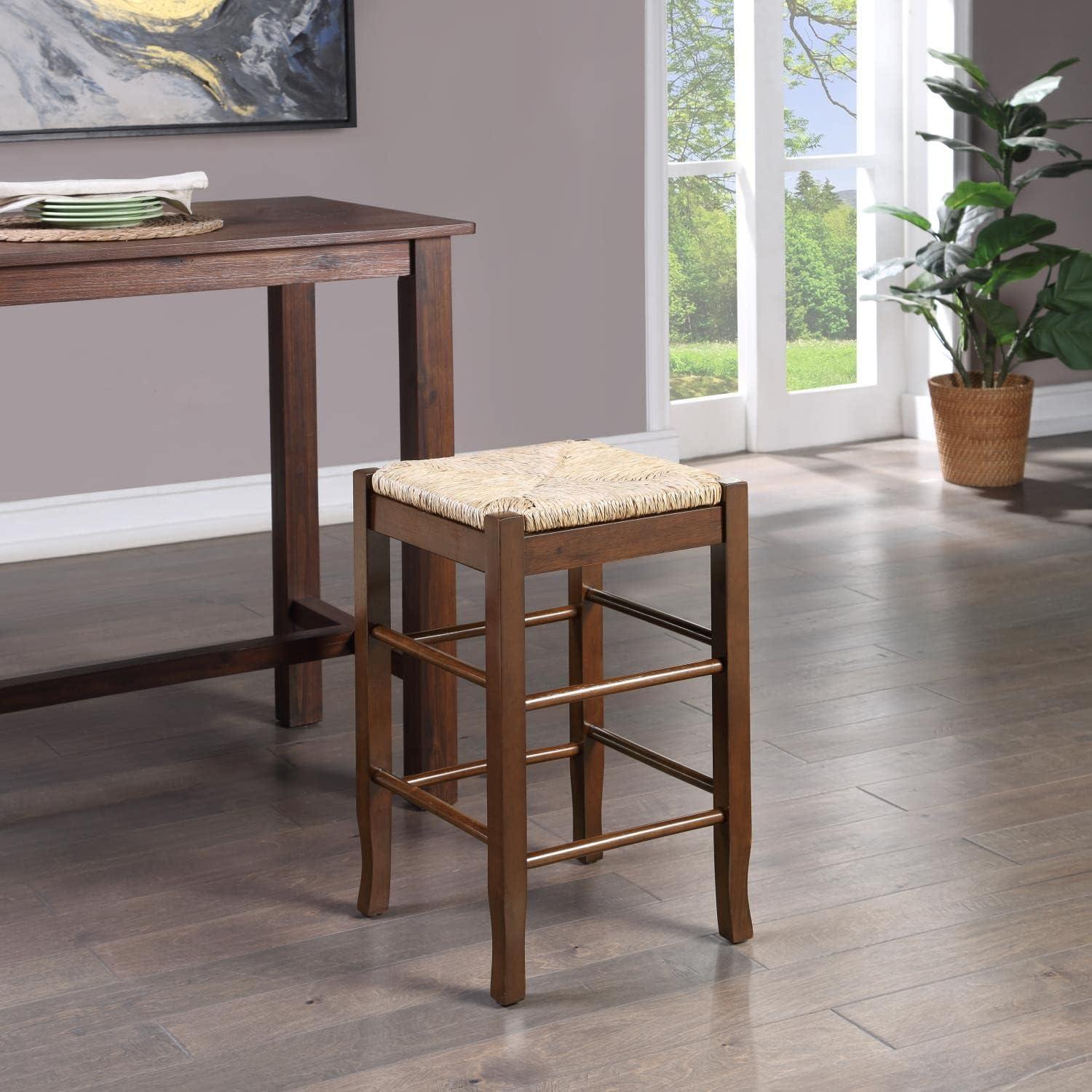 Boraam 24" Rush Seat Hardwood Counter Height Barstool Cappuccino: Solid Wood, Fixed Height, 300lb Capacity