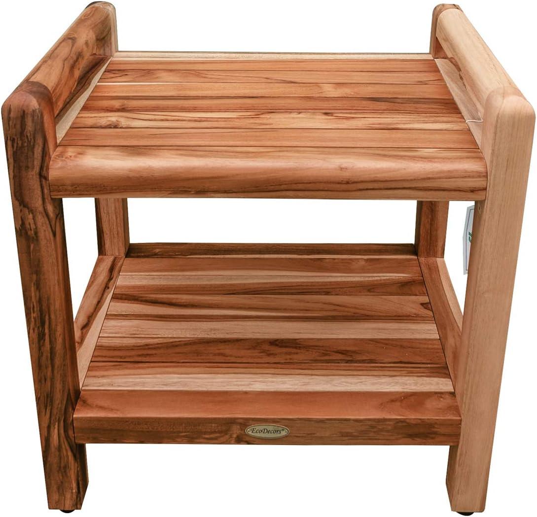 EcoDecors 20" Earthy Teak Shower Bench with Shelf