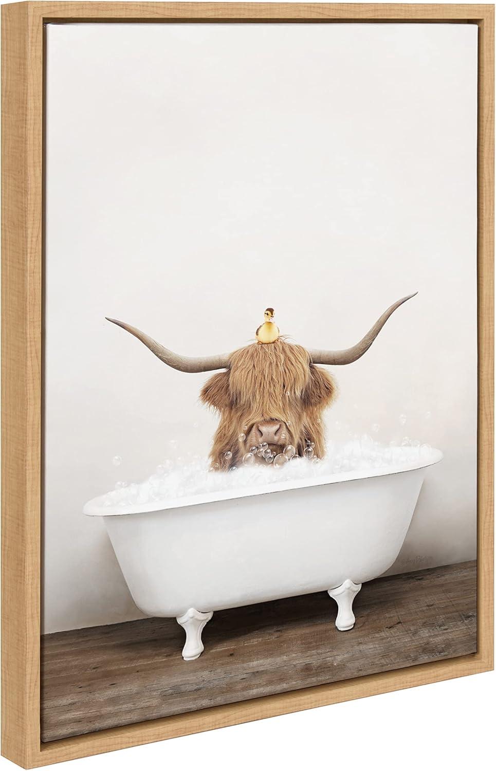 18" x 24" Sylvie Highland Cow Duckling Bath Framed Canvas by Amy Peterson - Kate & Laurel All Things Decor