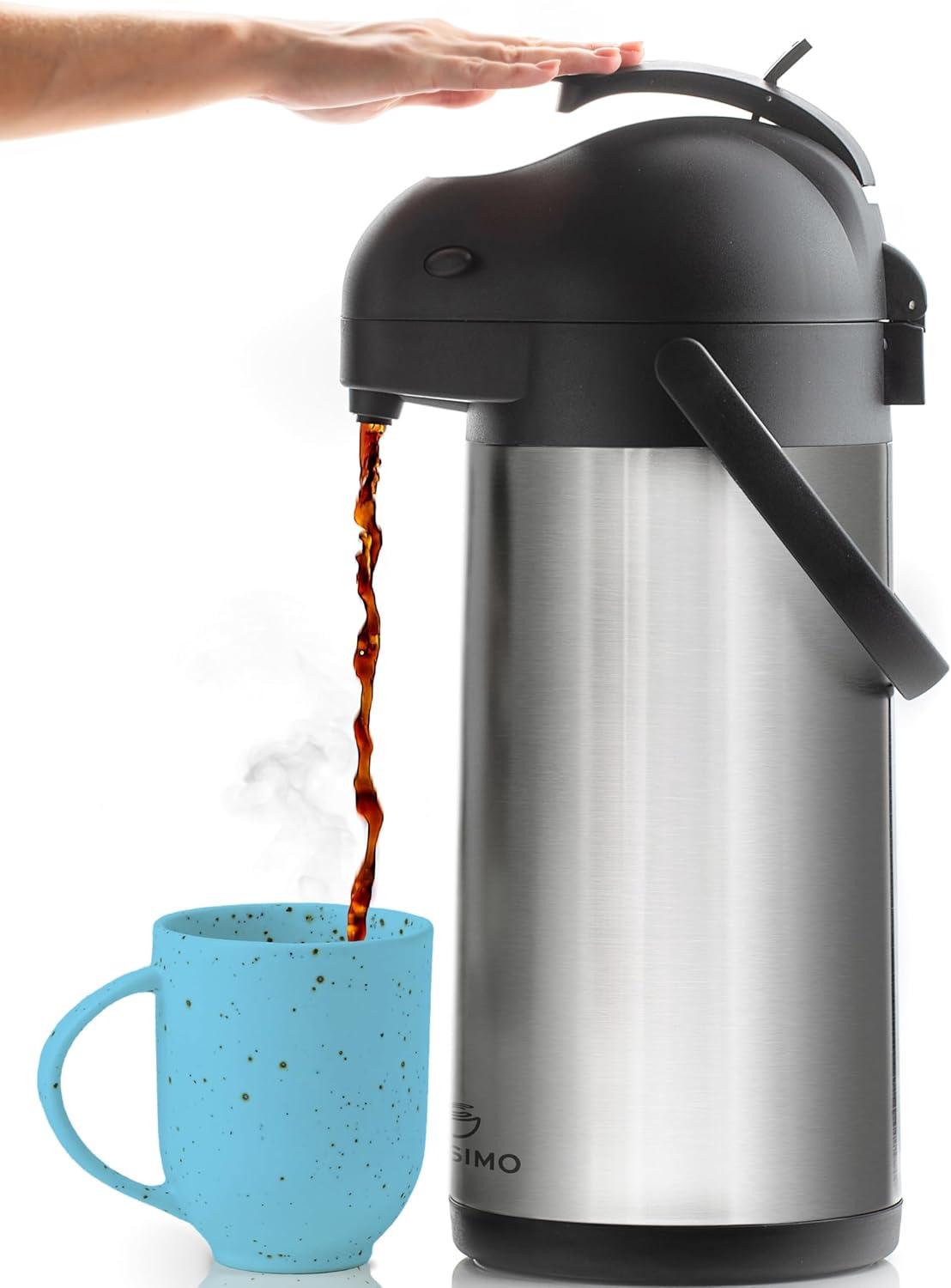 Stack man Coffee Carafe With Pump - 102Oz / 3L Airpot 12 Hours Large Carafe Hot Cocoa Dispenser For Parties-Hot Water Dispenser, Tea Flask-Insulated Stainless Steel Hot Beverage Dispenser-Thermal Carafe Air Pot