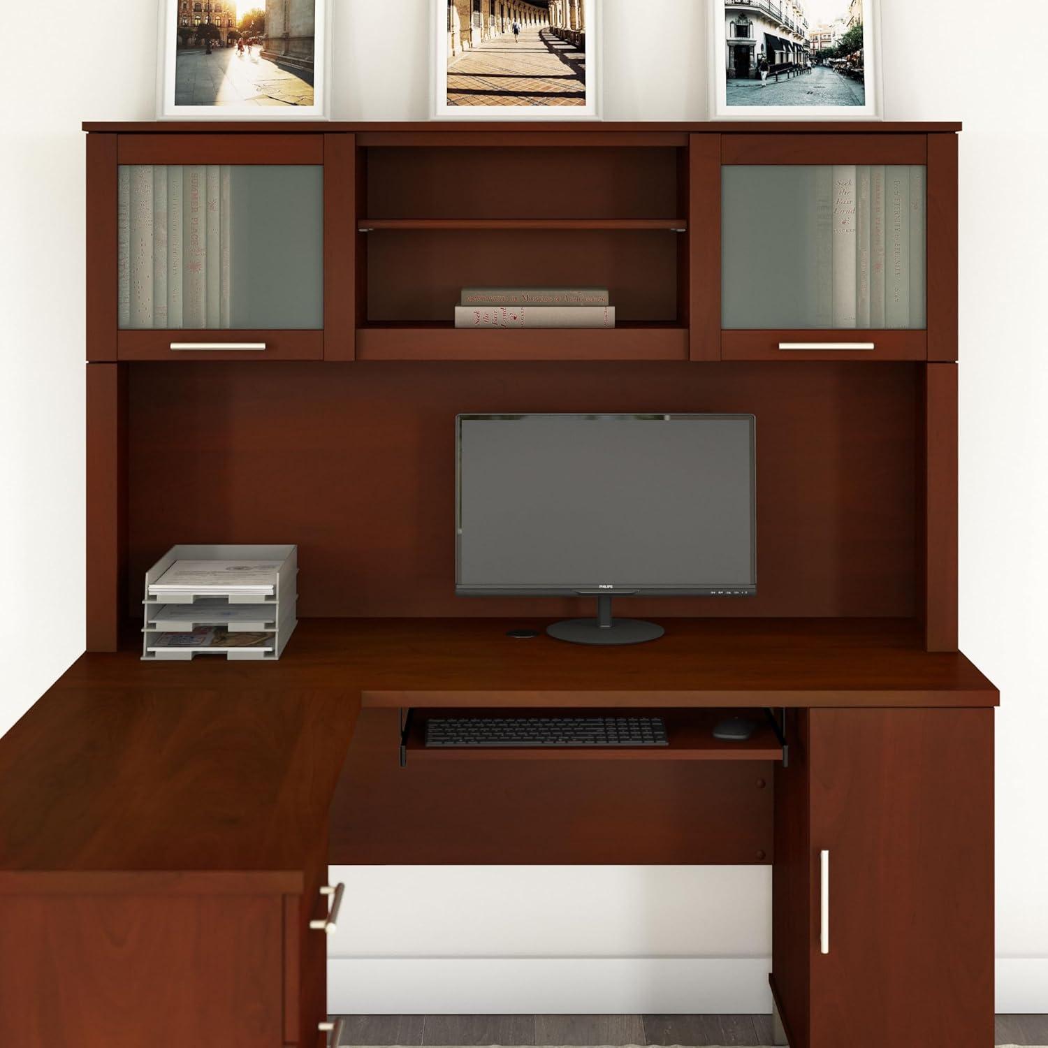 Hansen Cherry 60-Inch Desk Hutch with Frosted Glass Doors