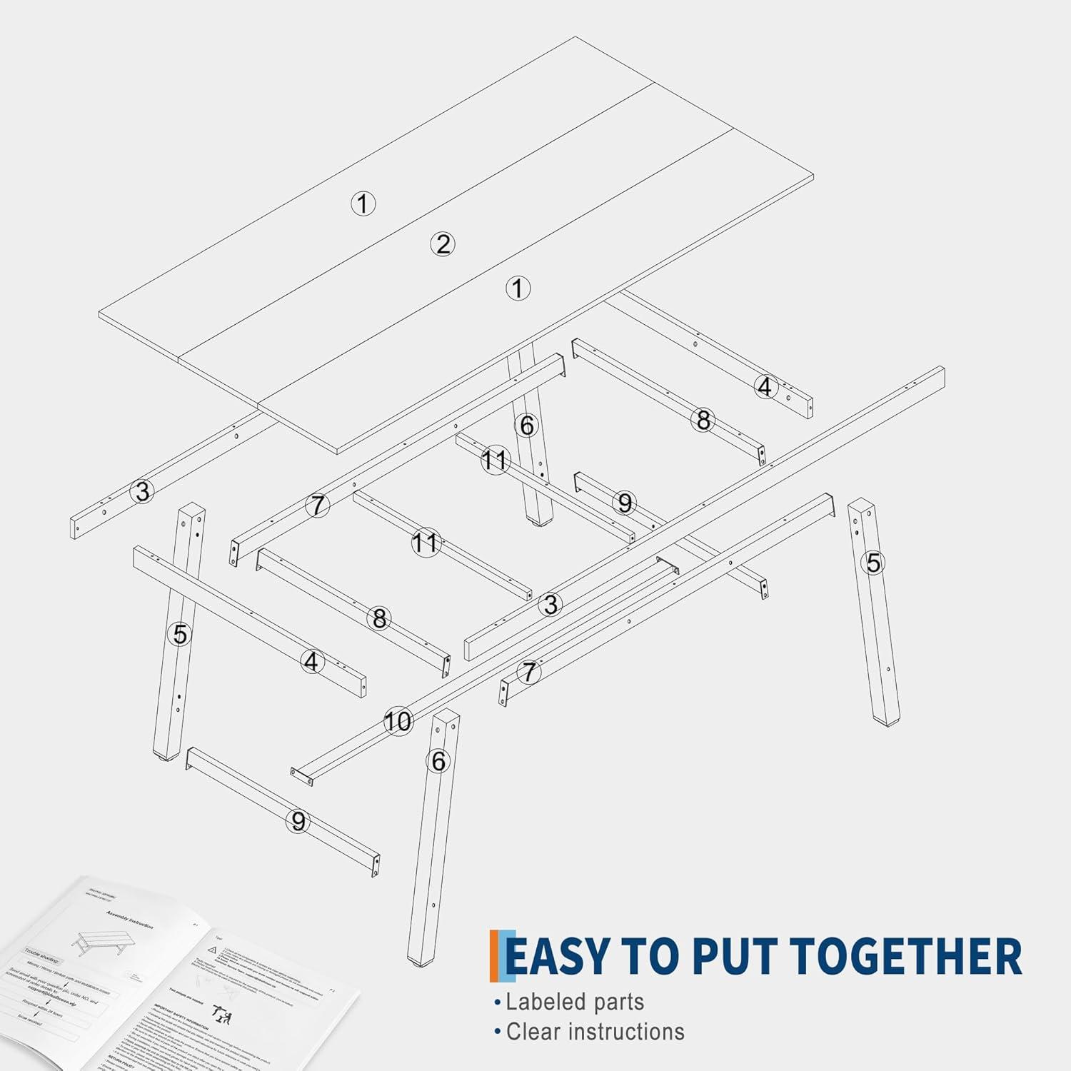Industrial Dining Table for 6~8 People, 78.7" Long Rectangle Dining Tables, Wooden Kitchen Table