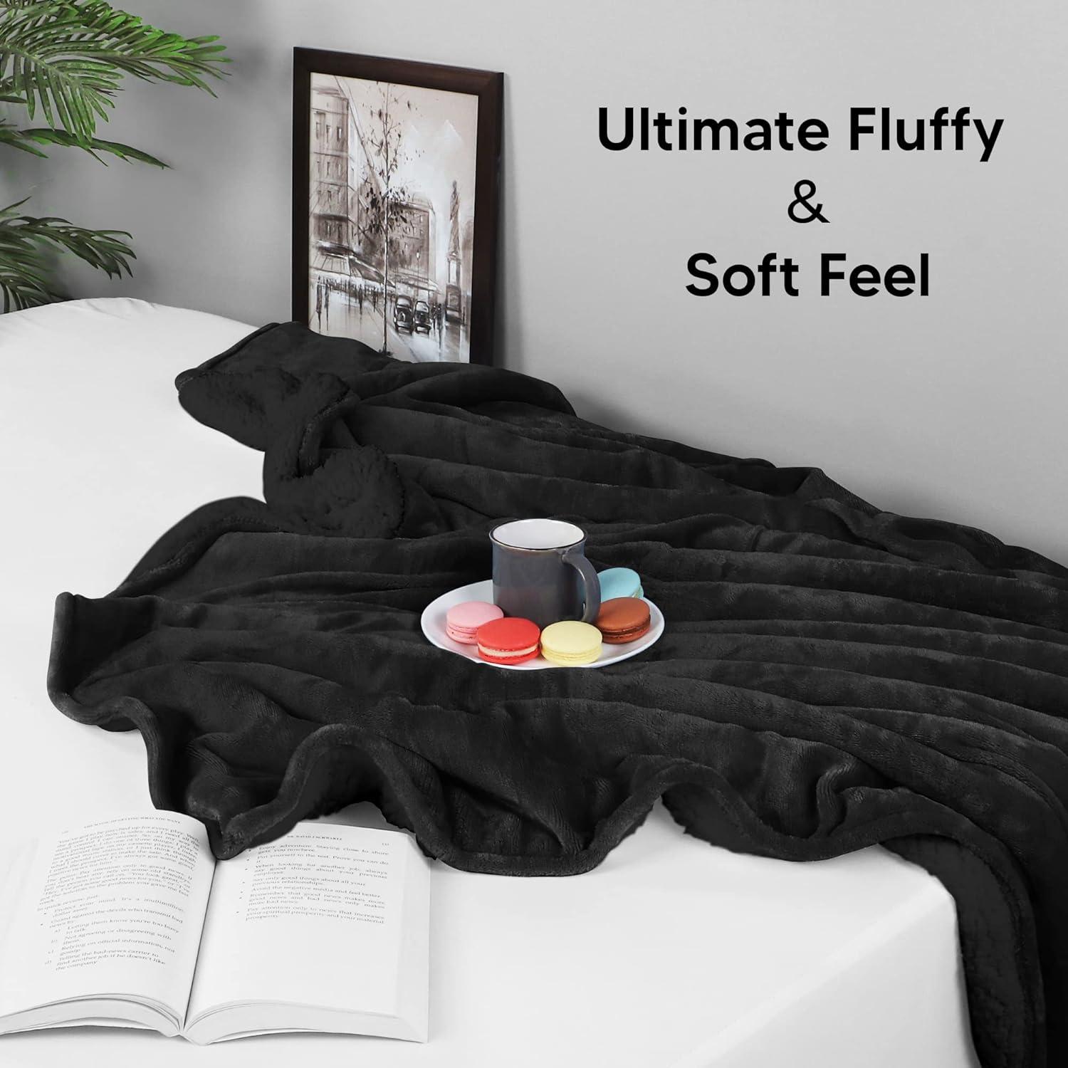 Utopia Bedding Sherpa Blanket Throw Size [Black, 50x60 Inches] - 480GSM Thick Warm Plush Fleece Reversible Blanket for Bed, Sofa, Couch, Camping and Travel