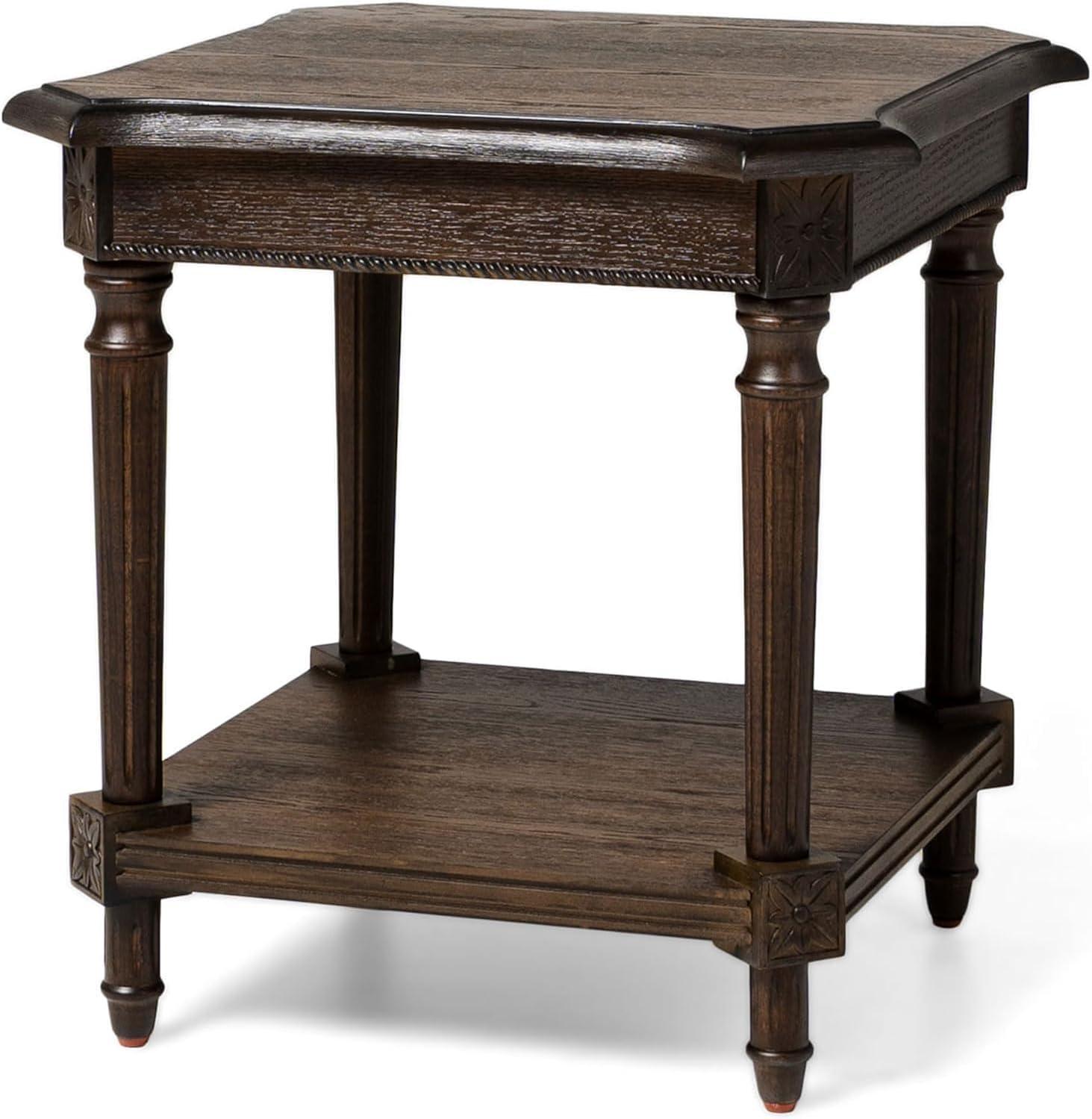 Maven Lane Pullman Traditional Square Wooden Side Table , Antiqued Brown