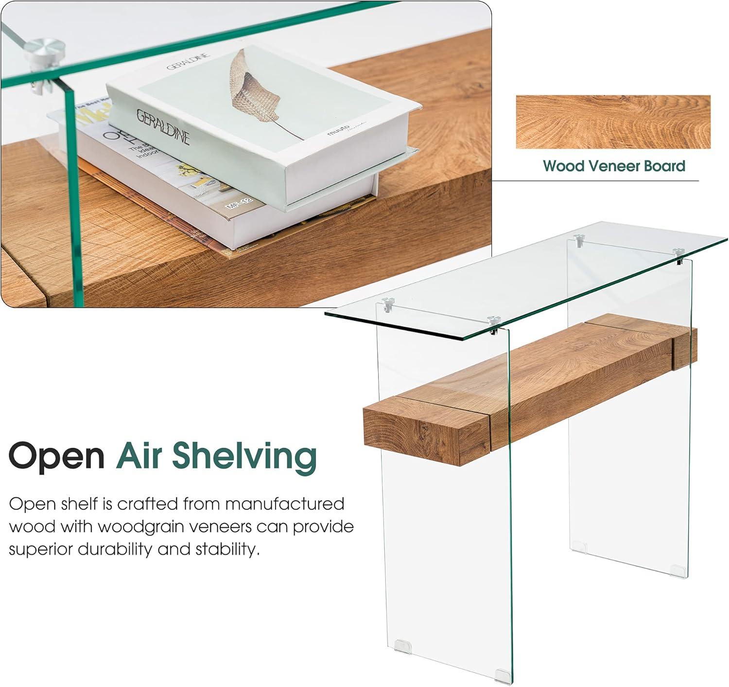 Ivinta Narrow Glass Console Table with Storage Modern Sofa Table Entryway Table Glass Writing Desk Small Computer Desk TV Table Buffet Table Modern Accent Table for Small Space Living Room Hallway