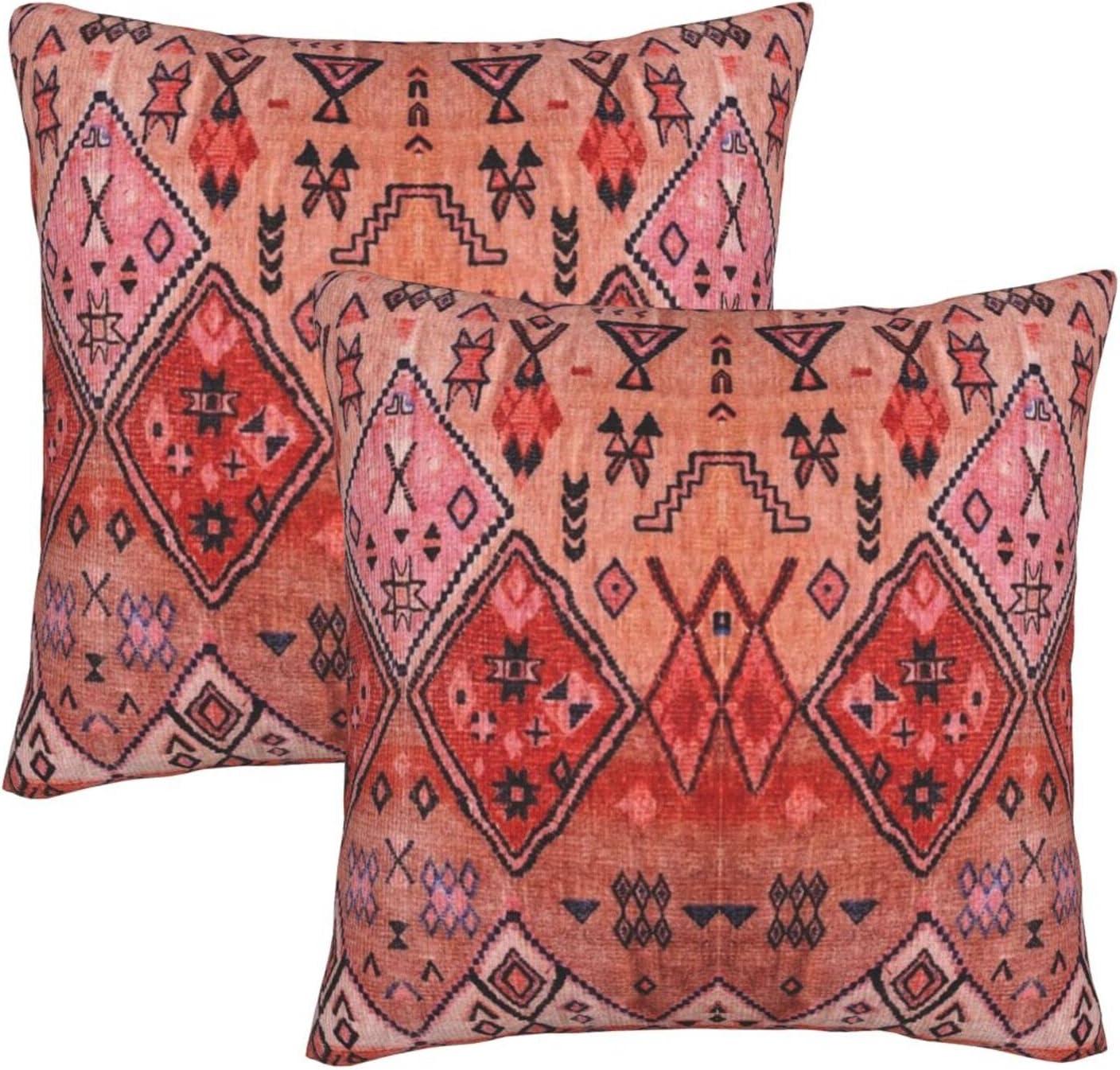 Set of 2 Throw Pillow Cover Boho Farmhouse Oriental Traditional Moroccan Style Throw Pillow Case Soft Velvet Decorative Home Decor Living Room Cushion Case for Bed Couch Car 18x18 Inch
