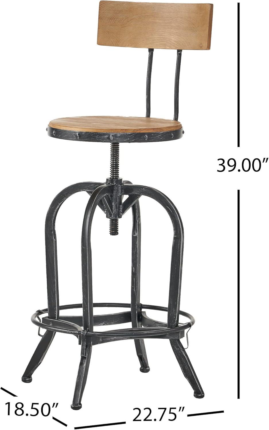 Hartley Naturally Antique Fir Wood Adjustable Barstool With Backrest