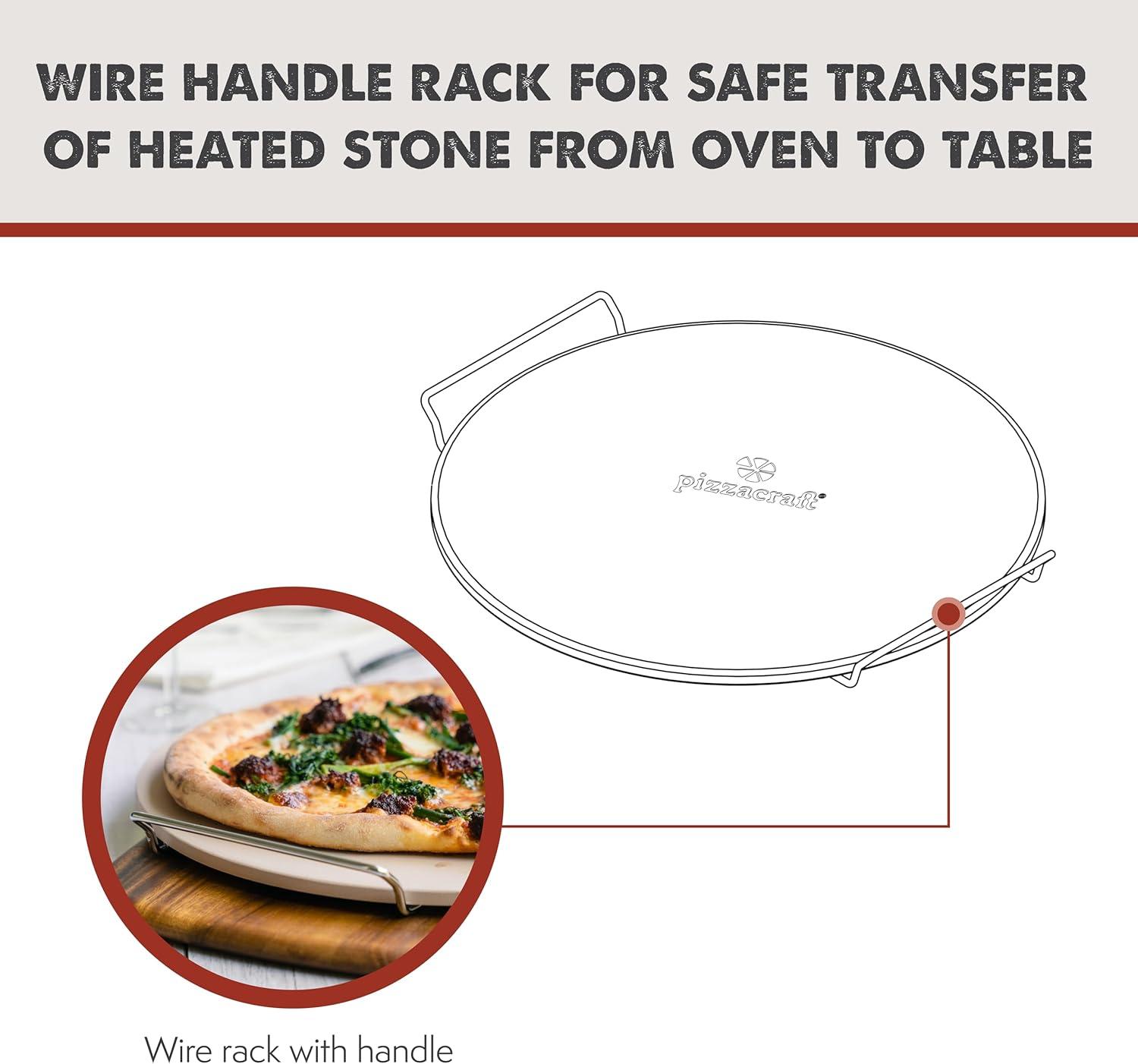 15" Round Ceramic Pizza Stone with Wire Handles