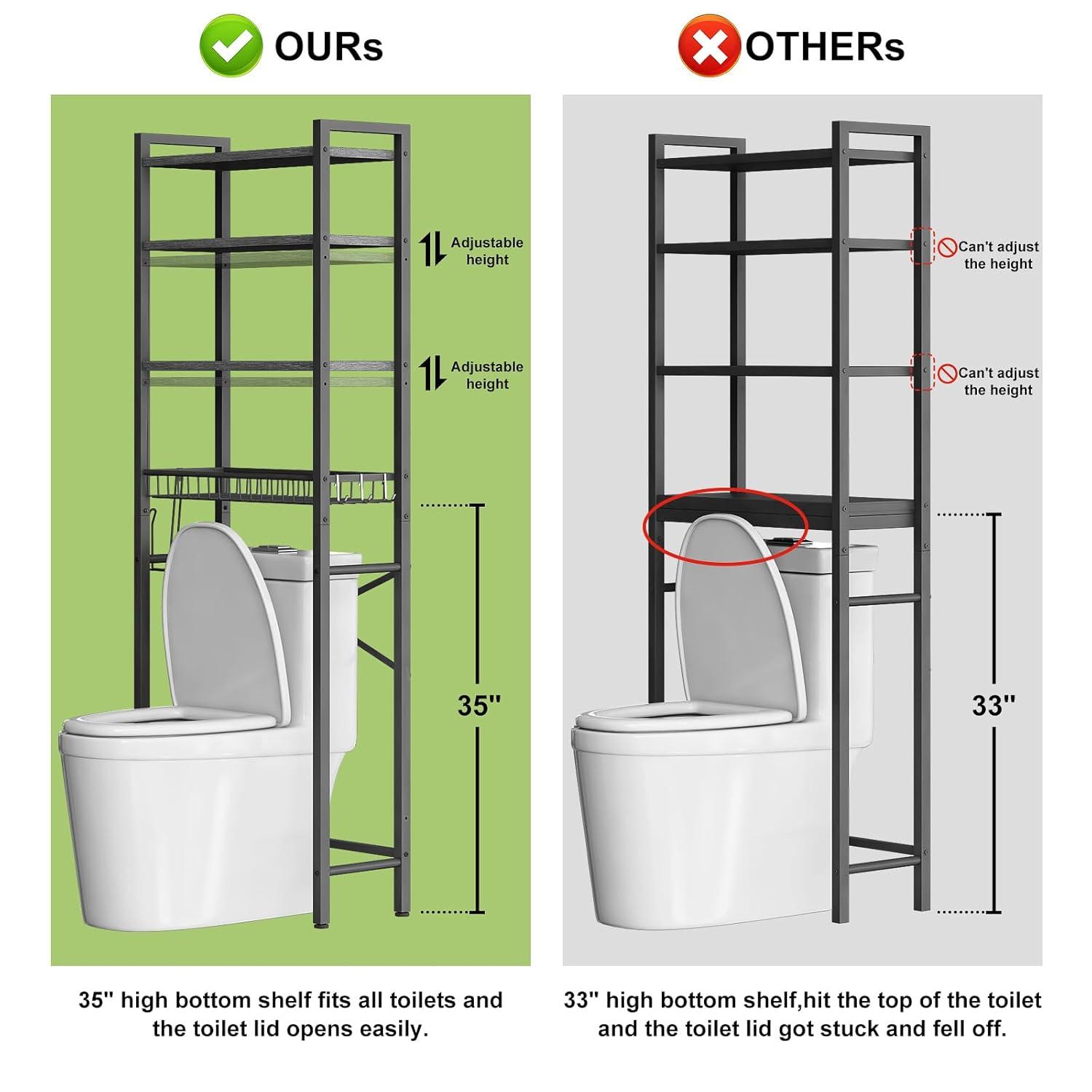 4-Tier Bathroom Organizer Shelf Over Toilet with Adjustable Shelf and Basket