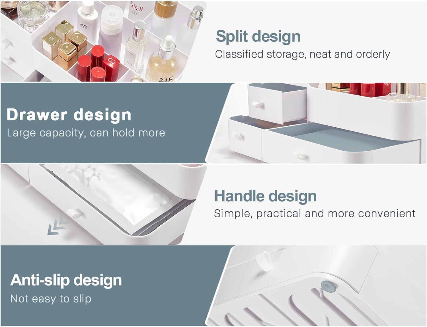 BREIS Makeup Organizer with Drawers,Large Capacity Countertop Organizer for Vanity,Bathroom Makeup Organizer for Skin Care, Cosmetics, Brushes, Eyeshadow, Lotions, Lipstick, Nail Polish