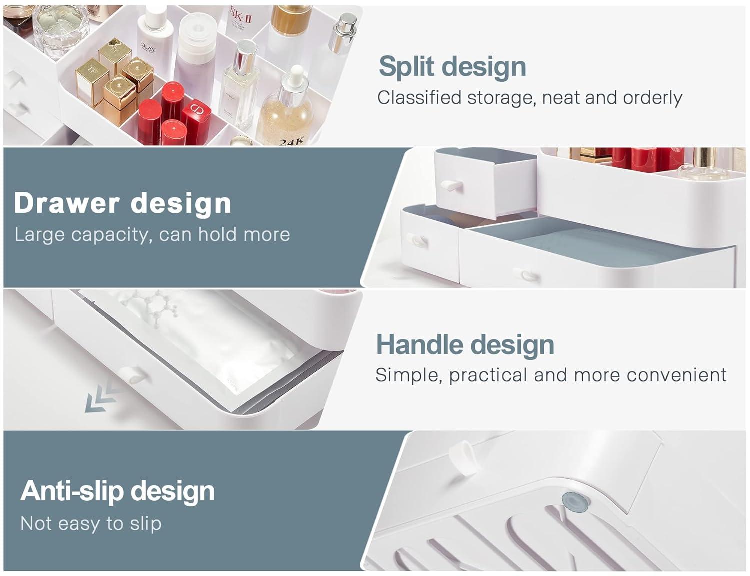 BREIS Makeup Organizer with Drawers,Large Capacity Countertop Organizer for Vanity,Bathroom Makeup Organizer for Skin Care, Cosmetics, Brushes, Eyeshadow, Lotions, Lipstick, Nail Polish