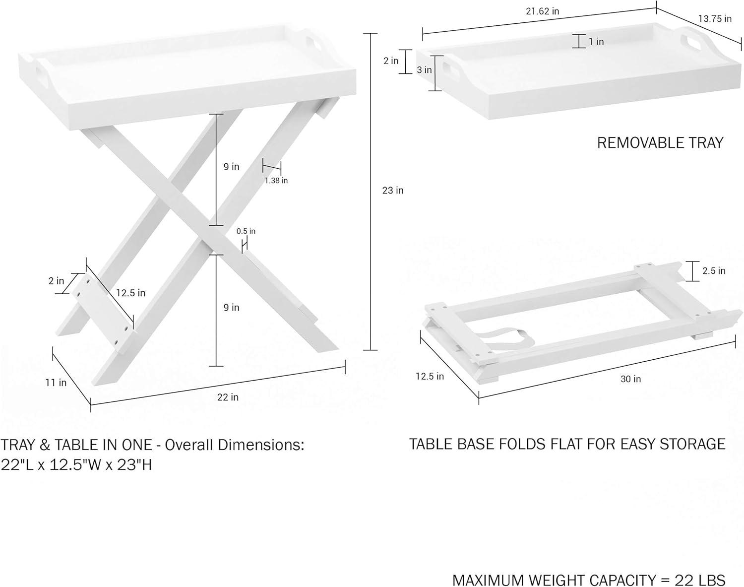 Elegant White Folding End Table with Removable Tray