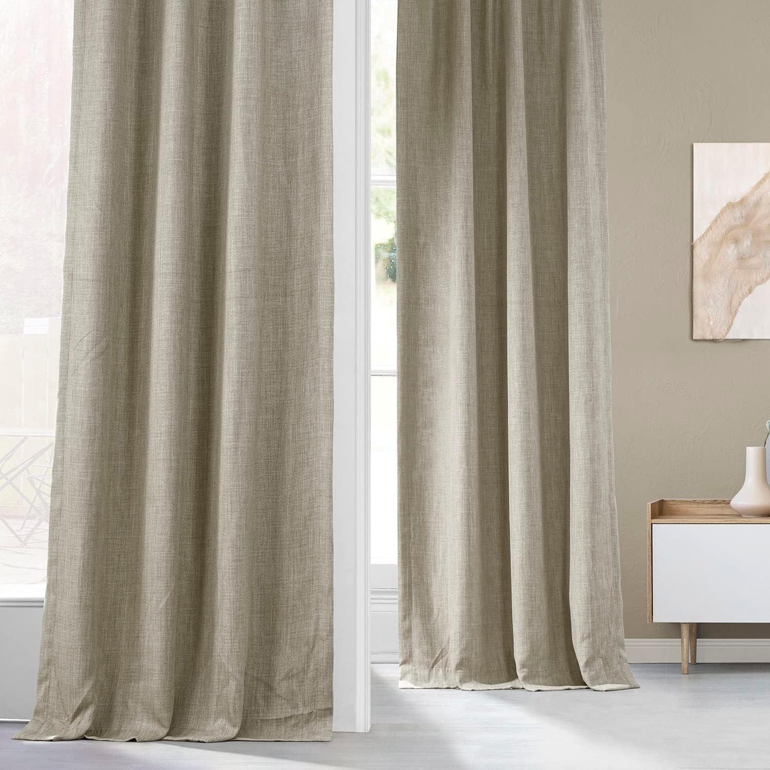 Oatmeal Faux Linen Room Darkening Curtain (1 Panel), Oatmeal, 50W X 96L