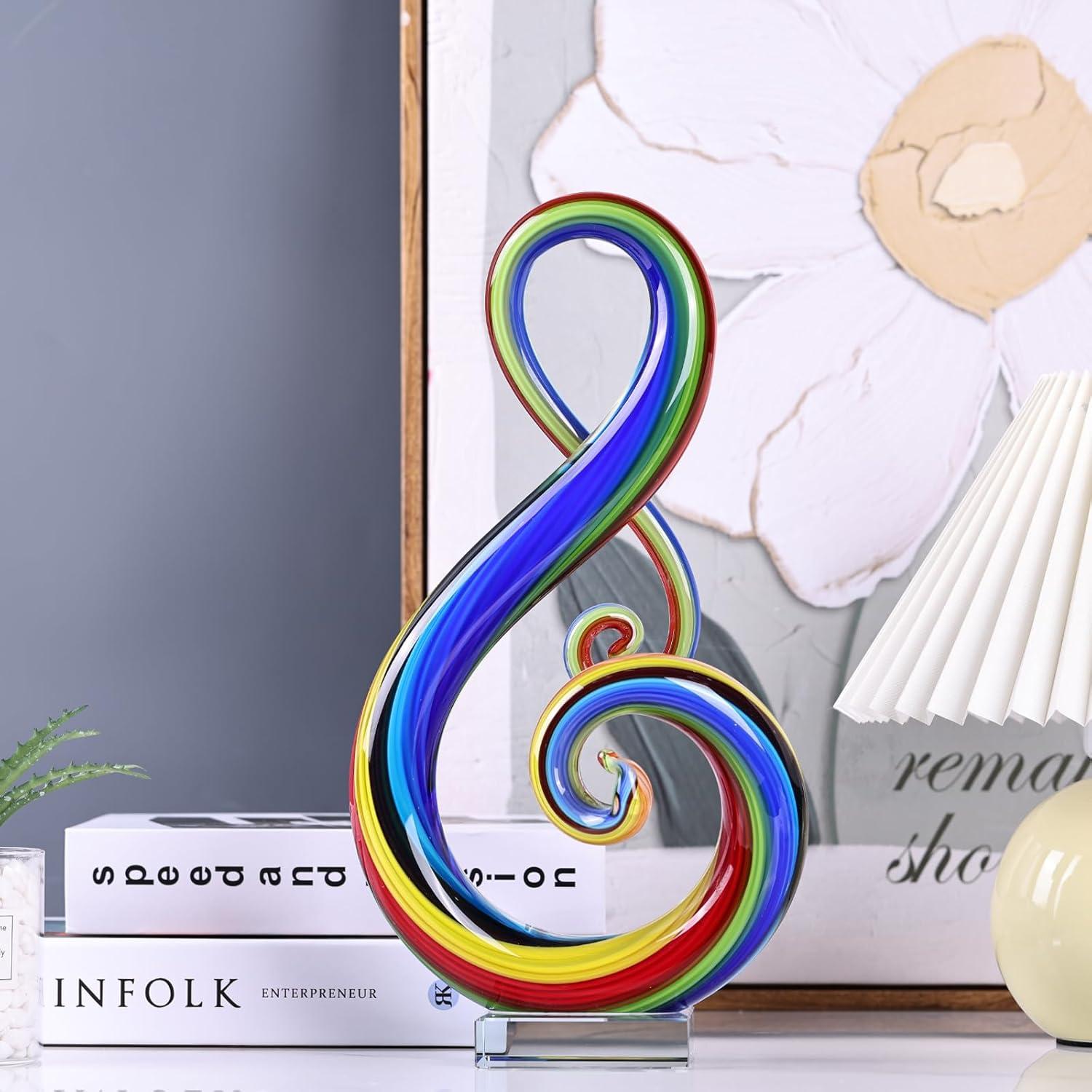 11" MultiColor Art Glass Note Centerpiece on Crystal Base