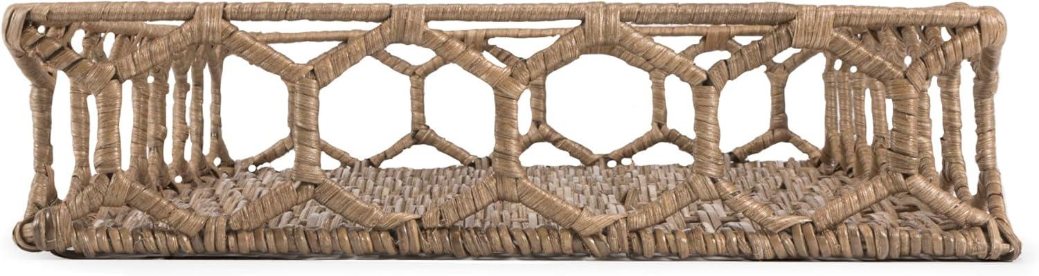 happimess Honeycomb 19.75" Rustic Bohemian Hand-Woven Rattan Tray, Natural