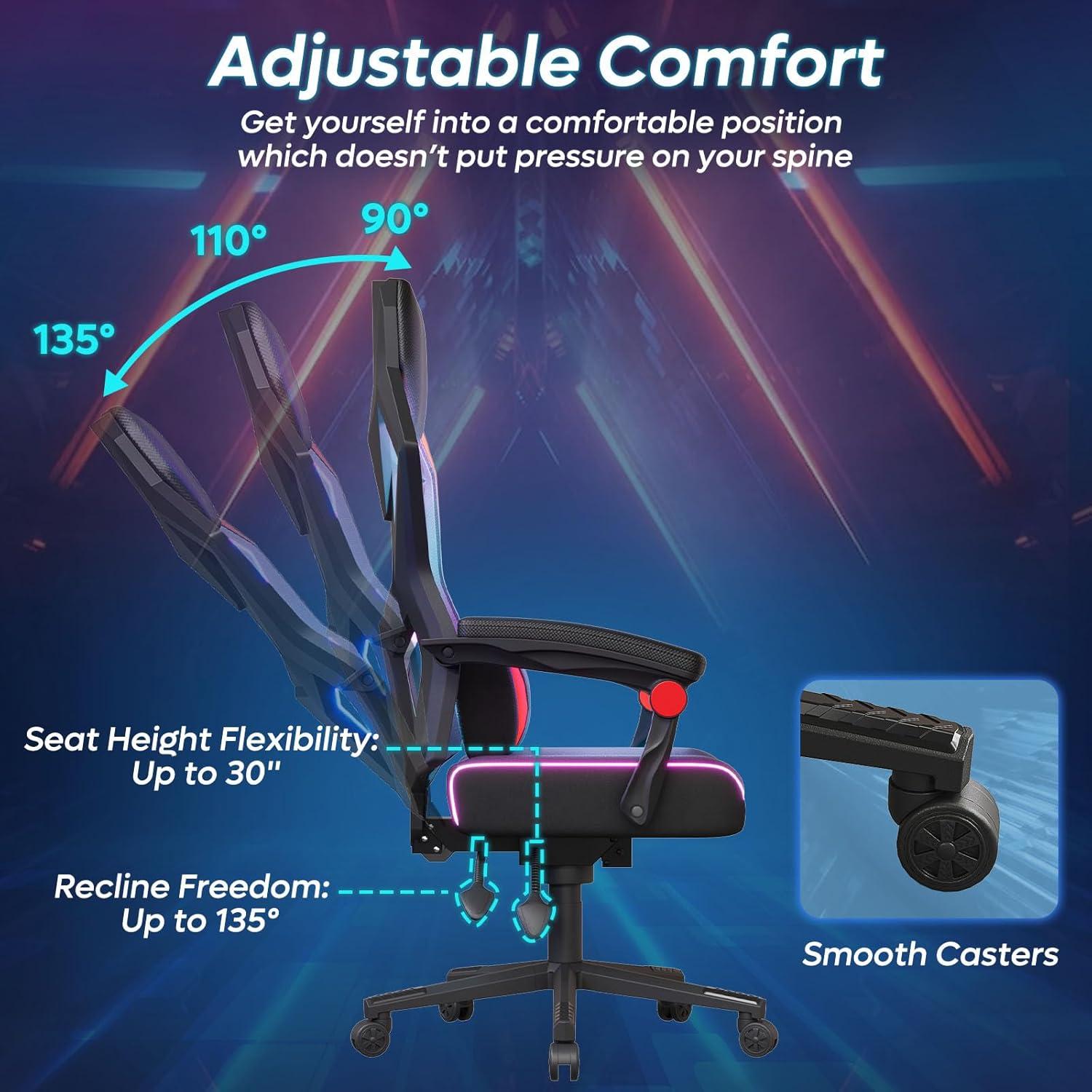 Bestier Black Red LED Gaming Chair with Breathable Fabric