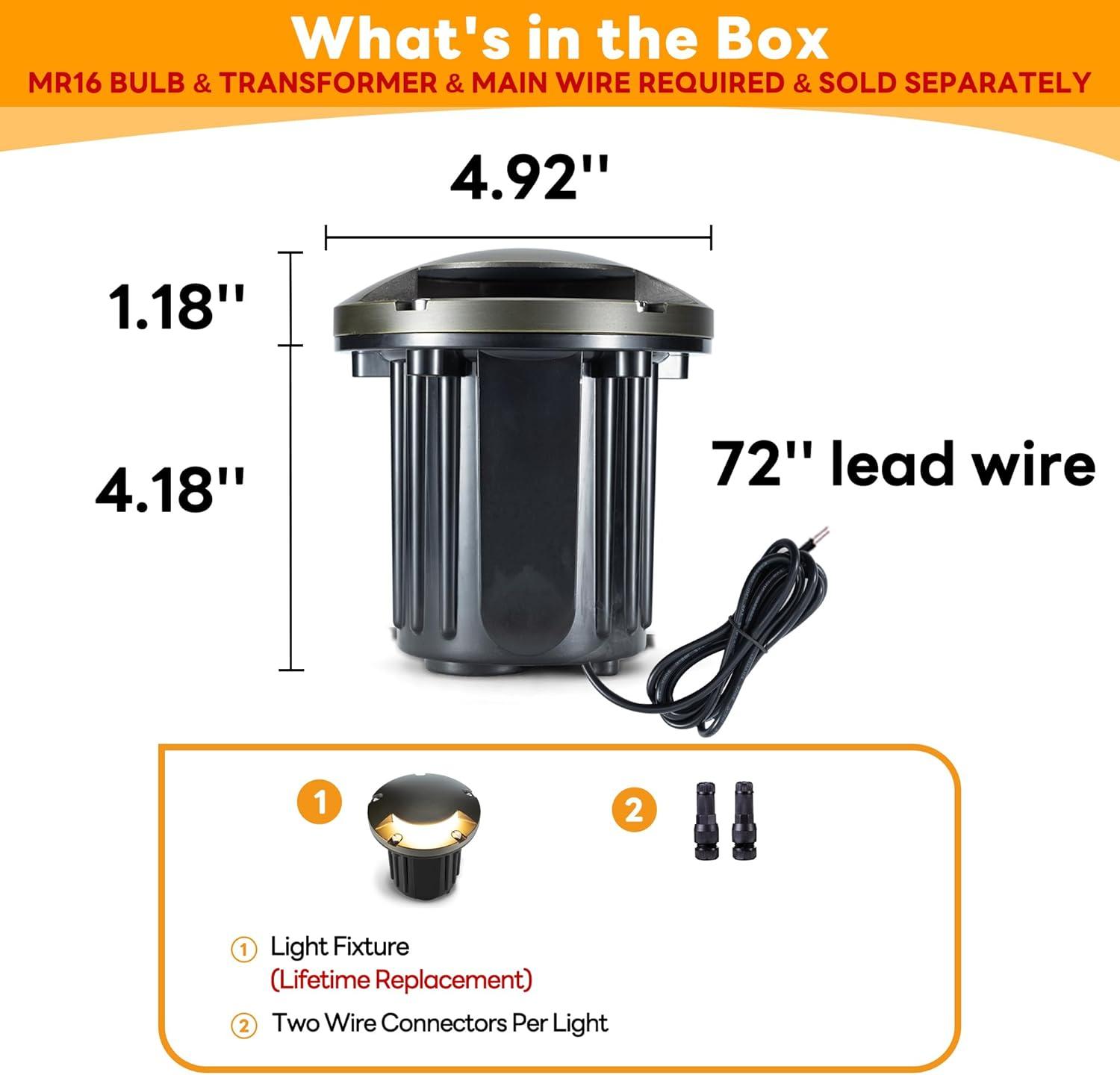 Gardenreet Brass Well Lights Landscape Led In Ground,12V LED Low Voltage Landscape Lighting Well Lights for Garden, Pathway Without MR16 Bulb(One-Direction Turret)