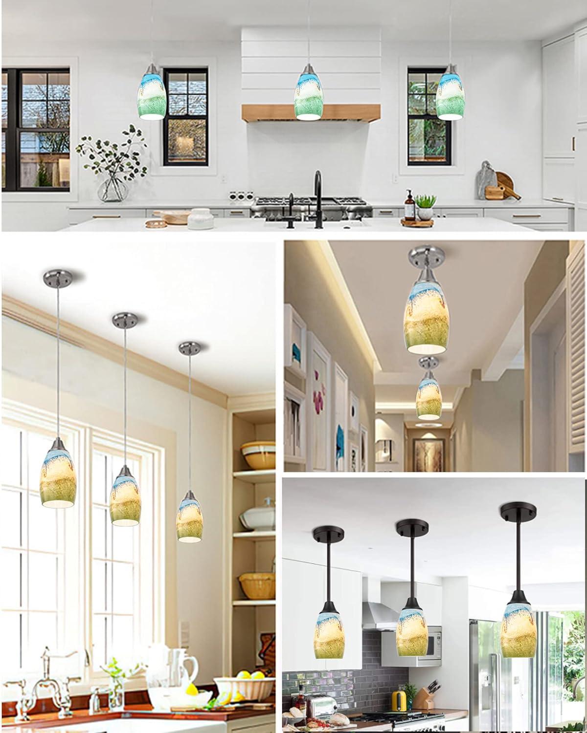 Oval Glass Lamp Shade Only Art Glass Lamp Covers Light Fixture Replacement for Kitchen Island Mini pendant Ceiling Lights Chandelier Hand Blown Glass Shade Replacement (Brown and Blue）