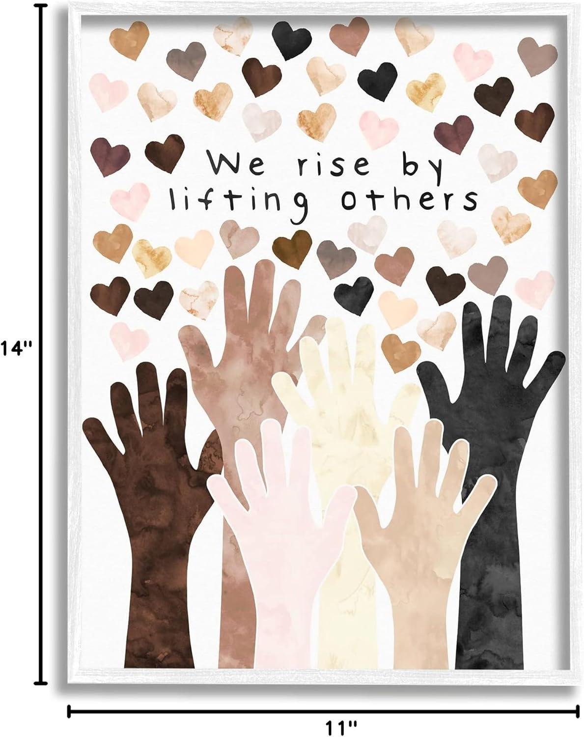 Stupell Industries We Rise by Lifting Others Quote Hands Hearts Graphic Art White Framed Art Print Wall Art, 11x14, by Erica Billups